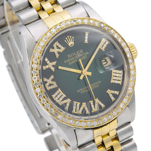 Rolex Datejust Diamond Watch, 16013 36mm, Black Diamond Dial With 1.20 CT Diamonds
