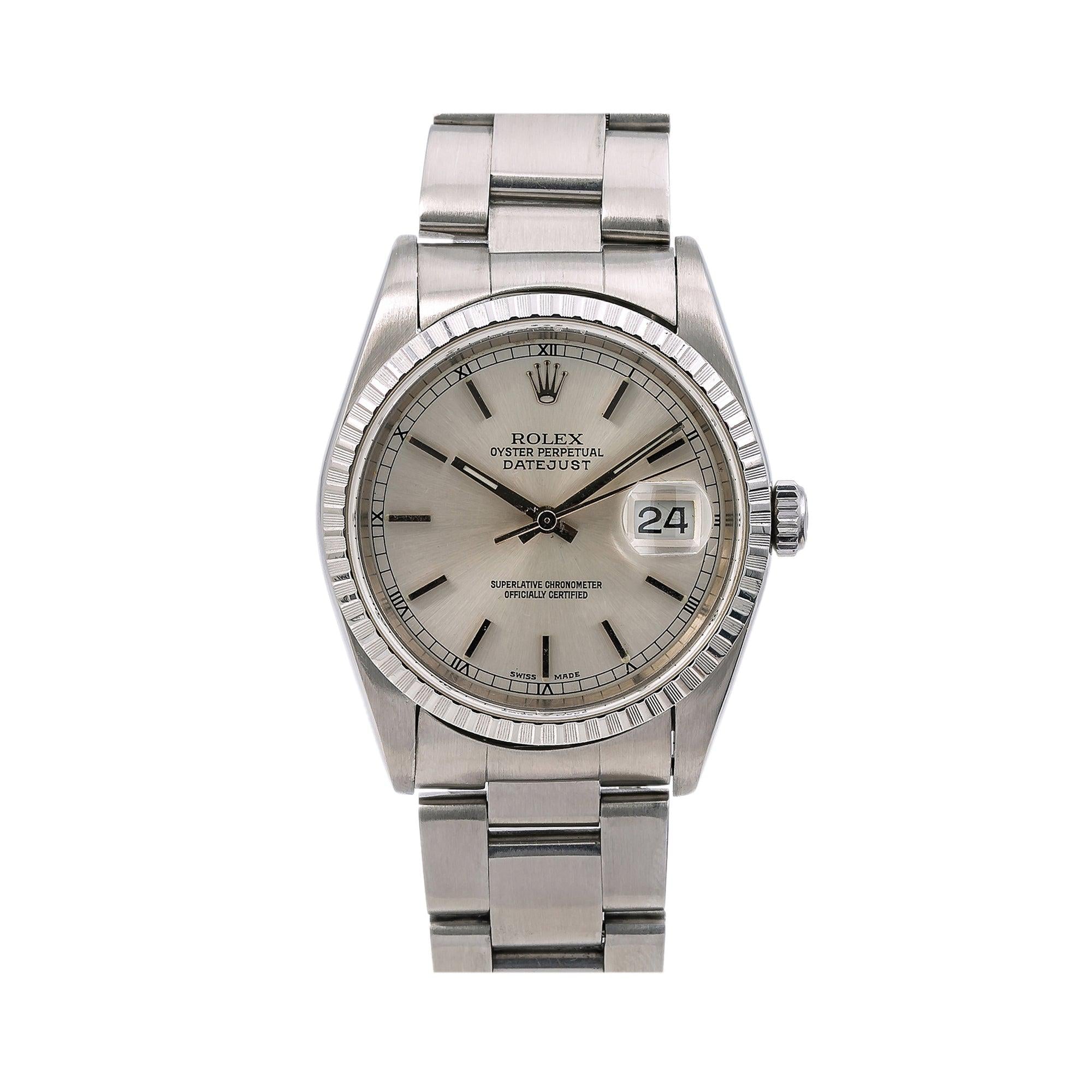 Rolex Datejust 36MM 16220 Silver Dial Engine Turned Bezel Stainless Steel Oyster Bracelet