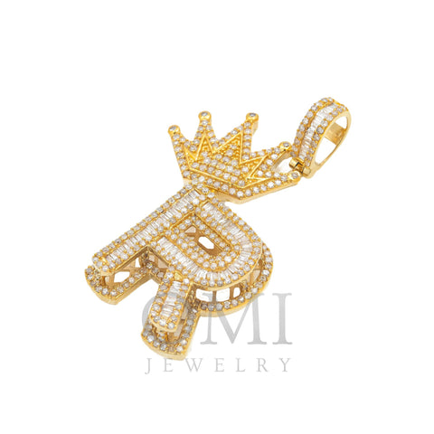 14K GOLD DIAMOND INITIAL R WITH CROWN PENDANT 1.80 CT