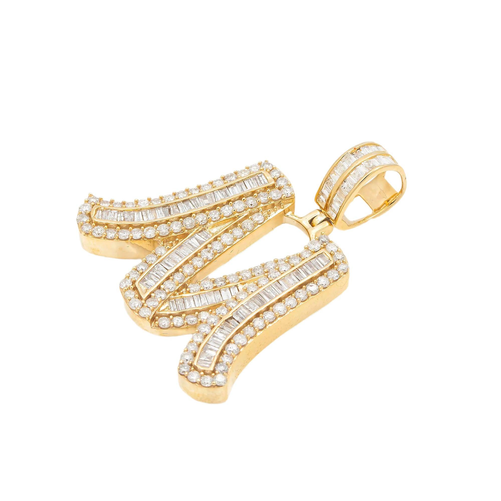 14K GOLD DIAMOND INITIAL M PENDANT 2.96 CT