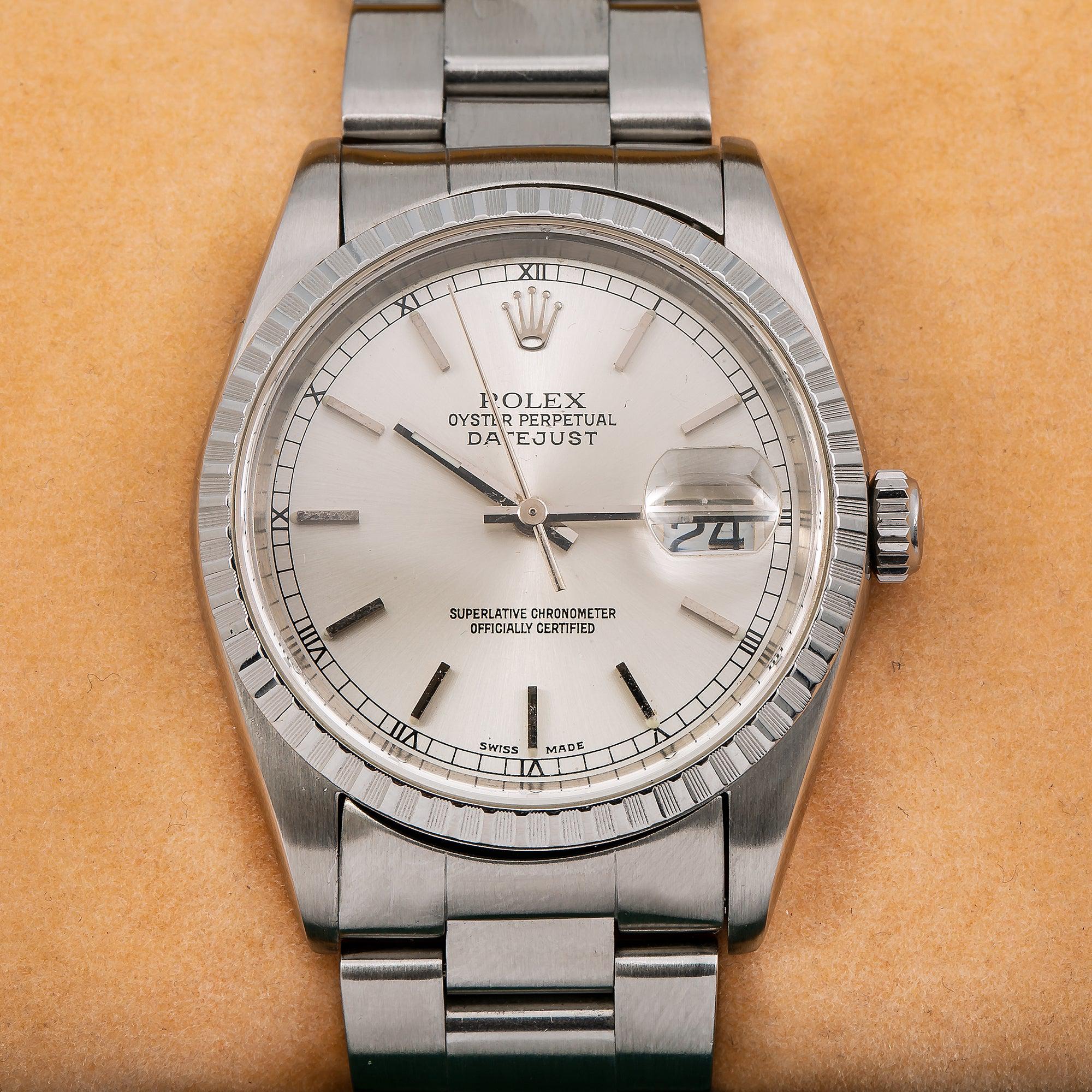 Rolex Datejust 36MM 16220 Silver Dial Engine Turned Bezel Stainless Steel Oyster Bracelet