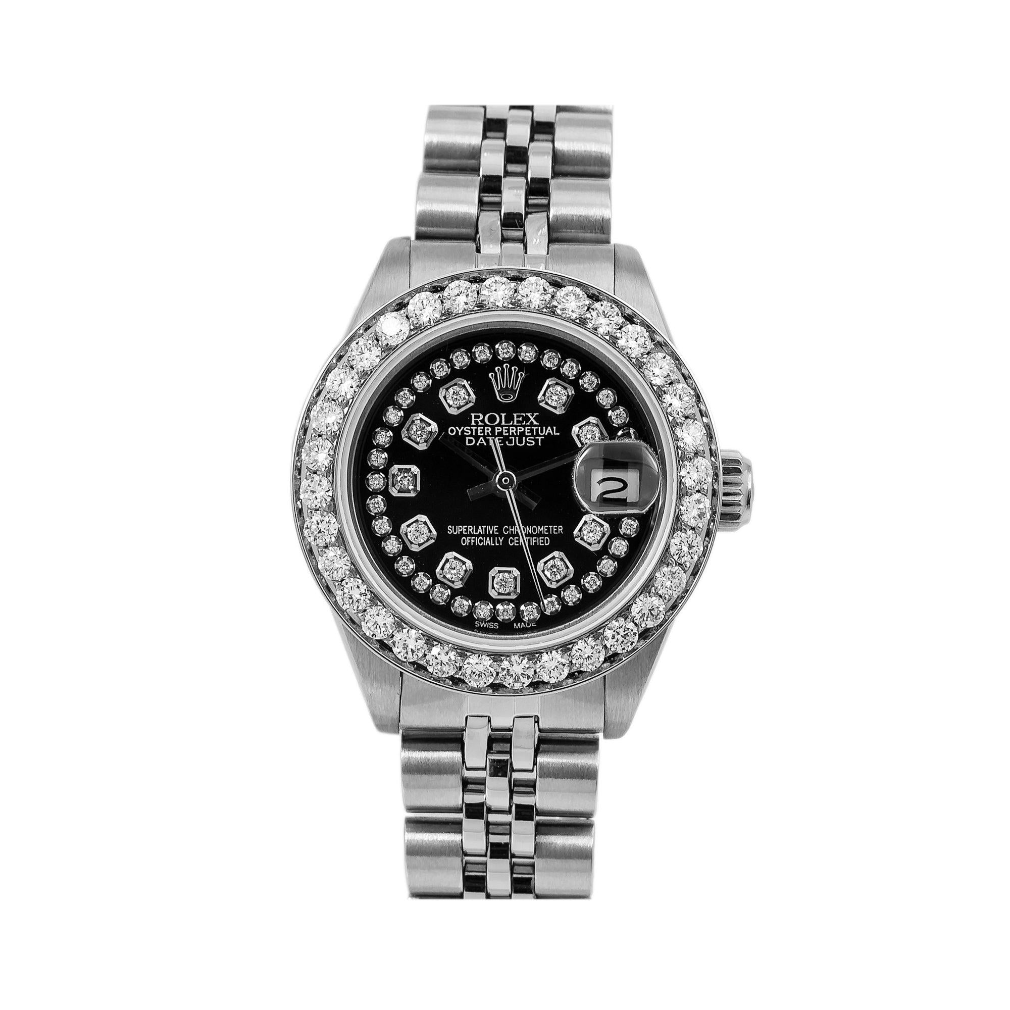 Rolex Datejust 26MM 6916 Black Diamond Dial Diamond Bezel Stainless Steel Jubilee Bracelet 1.8ct