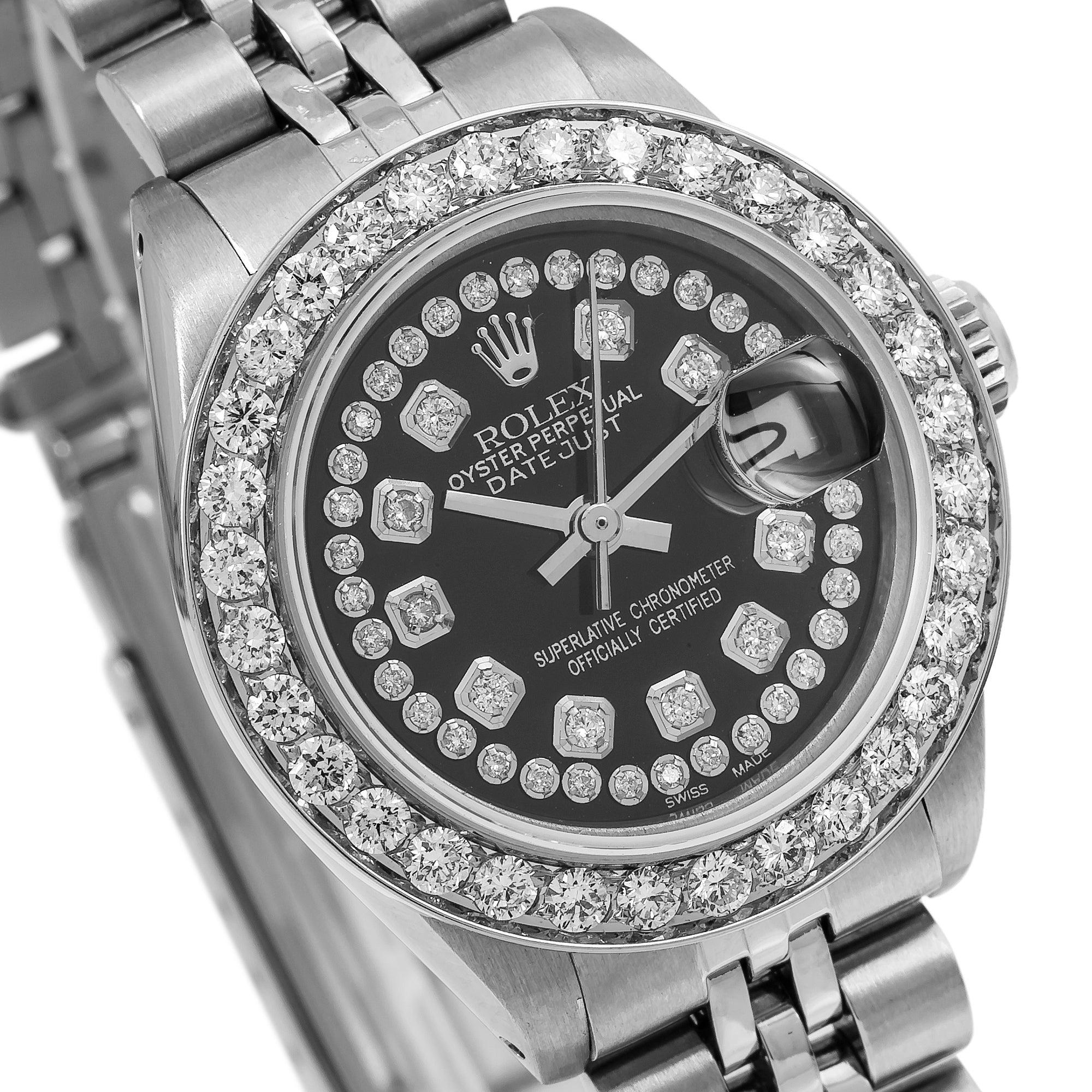 Rolex Datejust 26MM 6916 Black Diamond Dial Diamond Bezel Stainless Steel Jubilee Bracelet 1.8ct
