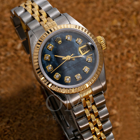 Rolex Datejust Two Tone Diamond Watch, 6917 26mm, Blue Dial with Diamond Hour Marks