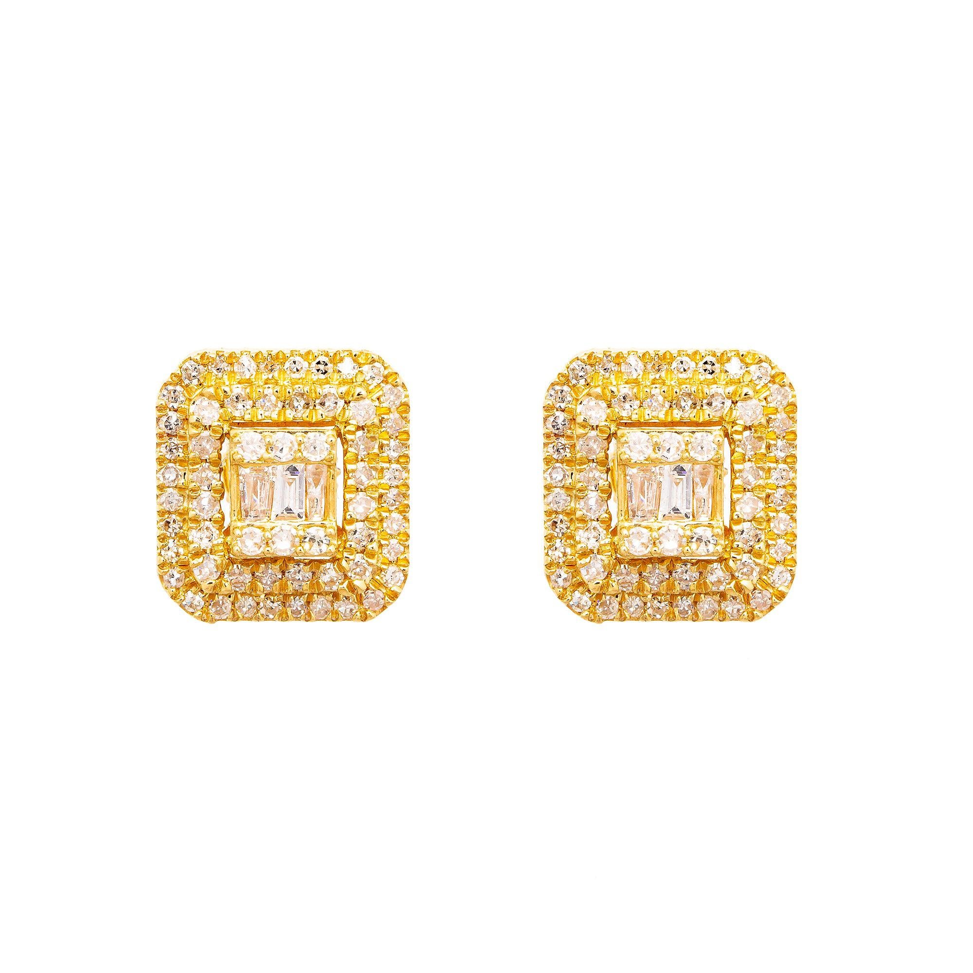 14K Yellow Gold Unisex Earrings with 1.05 CT Diamonds