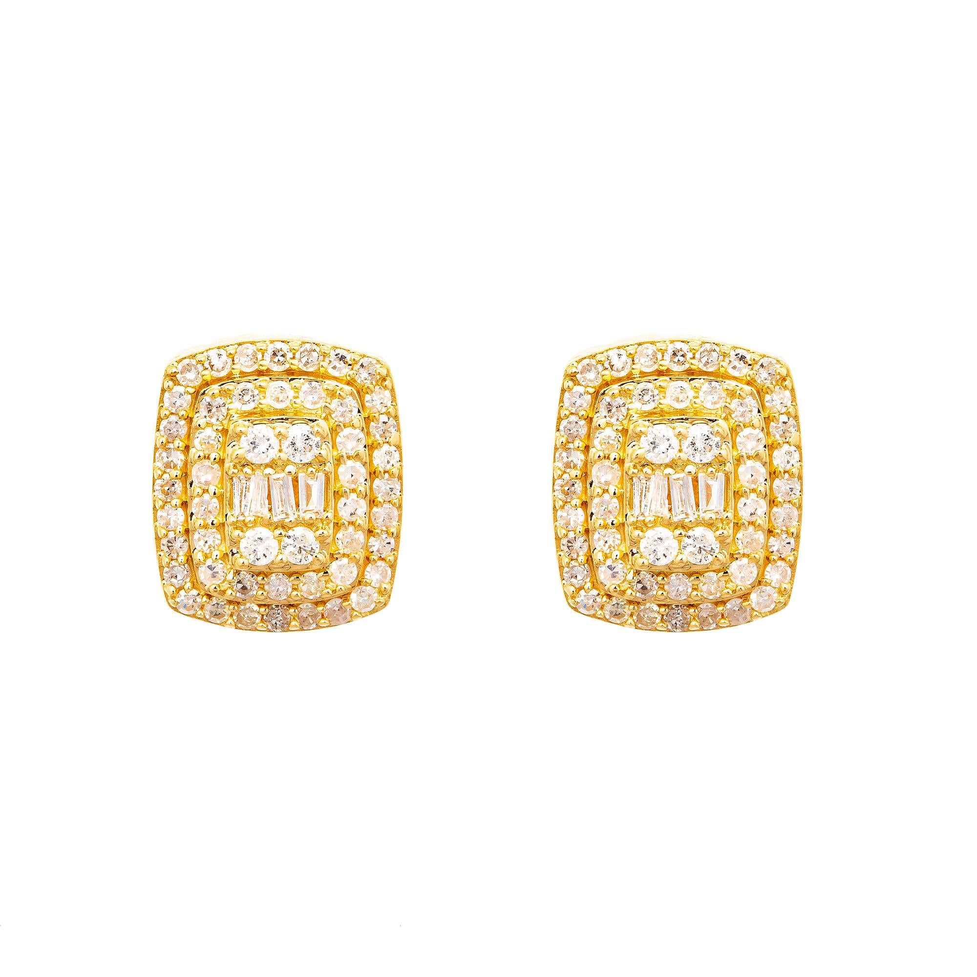 14K Yellow Gold Unisex Earrings with 0.88 CT Diamonds