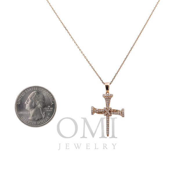 Men's 14K Rose Gold Cross of Nails Pendant with 0.16 CT Diamond