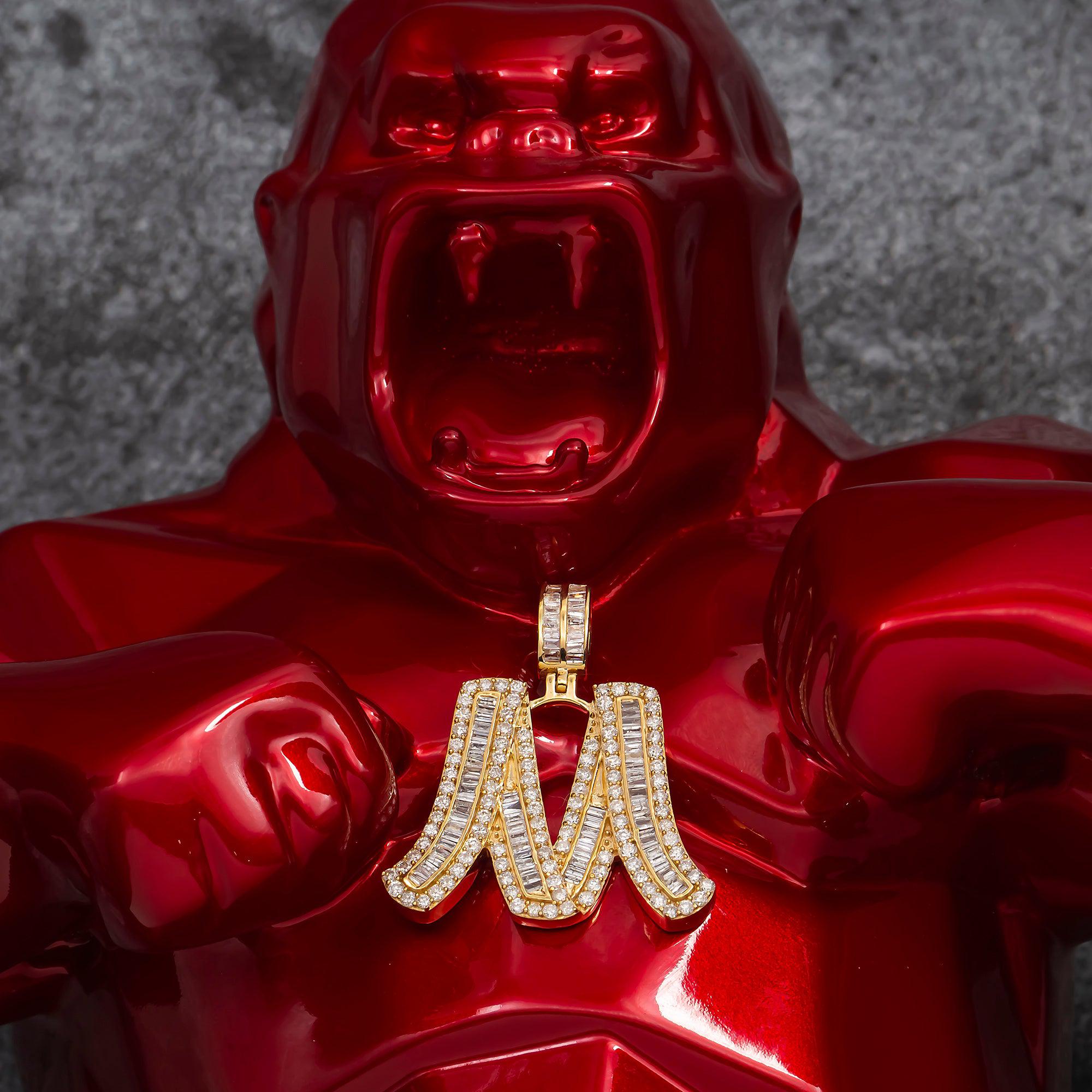 14K GOLD DIAMOND INITIAL M PENDANT 2.96 CT