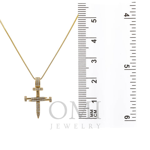 Unisex 14K Yellow Gold Cross of Nails Pendant with 0.40 CT Diamonds
