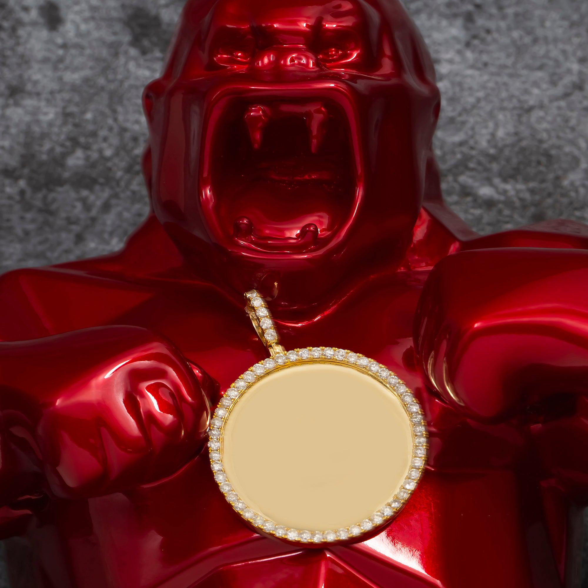 14K GOLD DIAMOND PICTURE CIRCLE PENDANT 3.6 CT