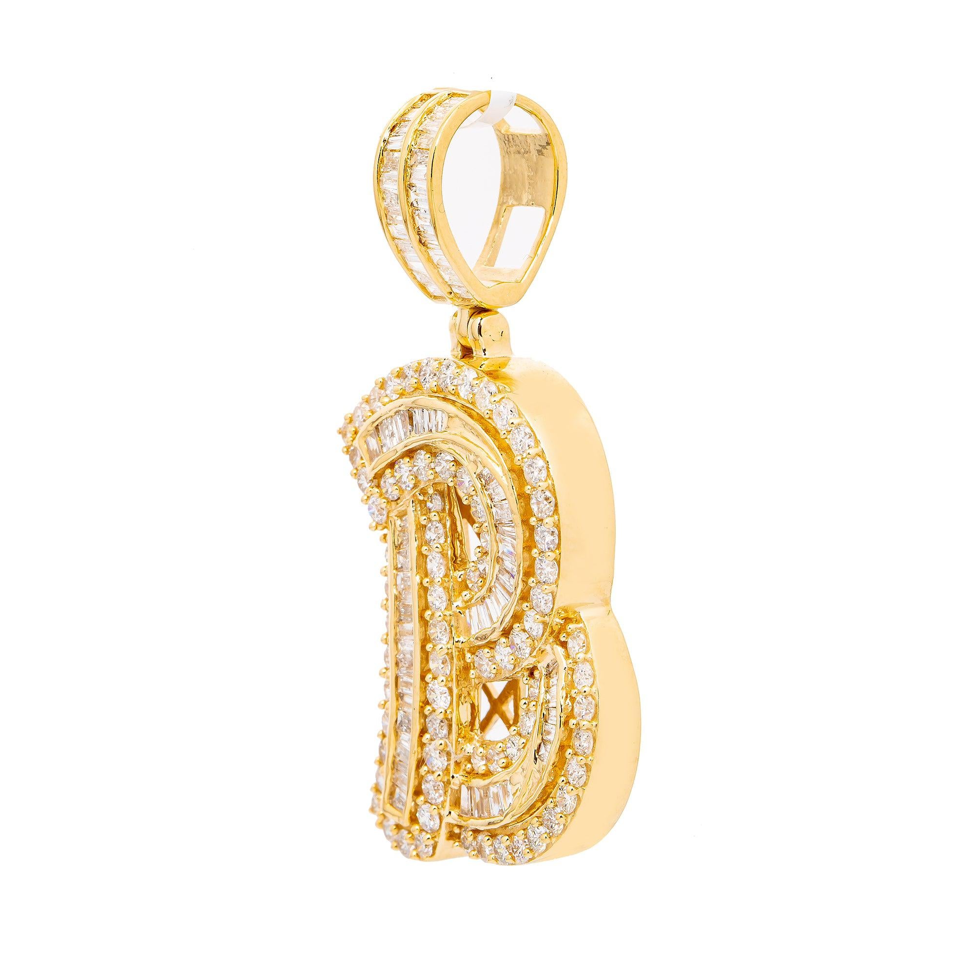 14K YELLOW GOLD UNISEX LETTER B WITH 2.01 CT BAGUETTE AND ROUND DIAMONDS