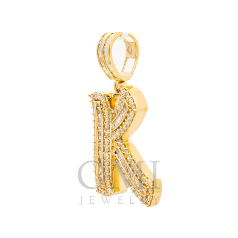 14K YELLOW GOLD UNISEX LETTER K WITH 1.95 CT BAGUETTE AND ROUND DIAMONDS