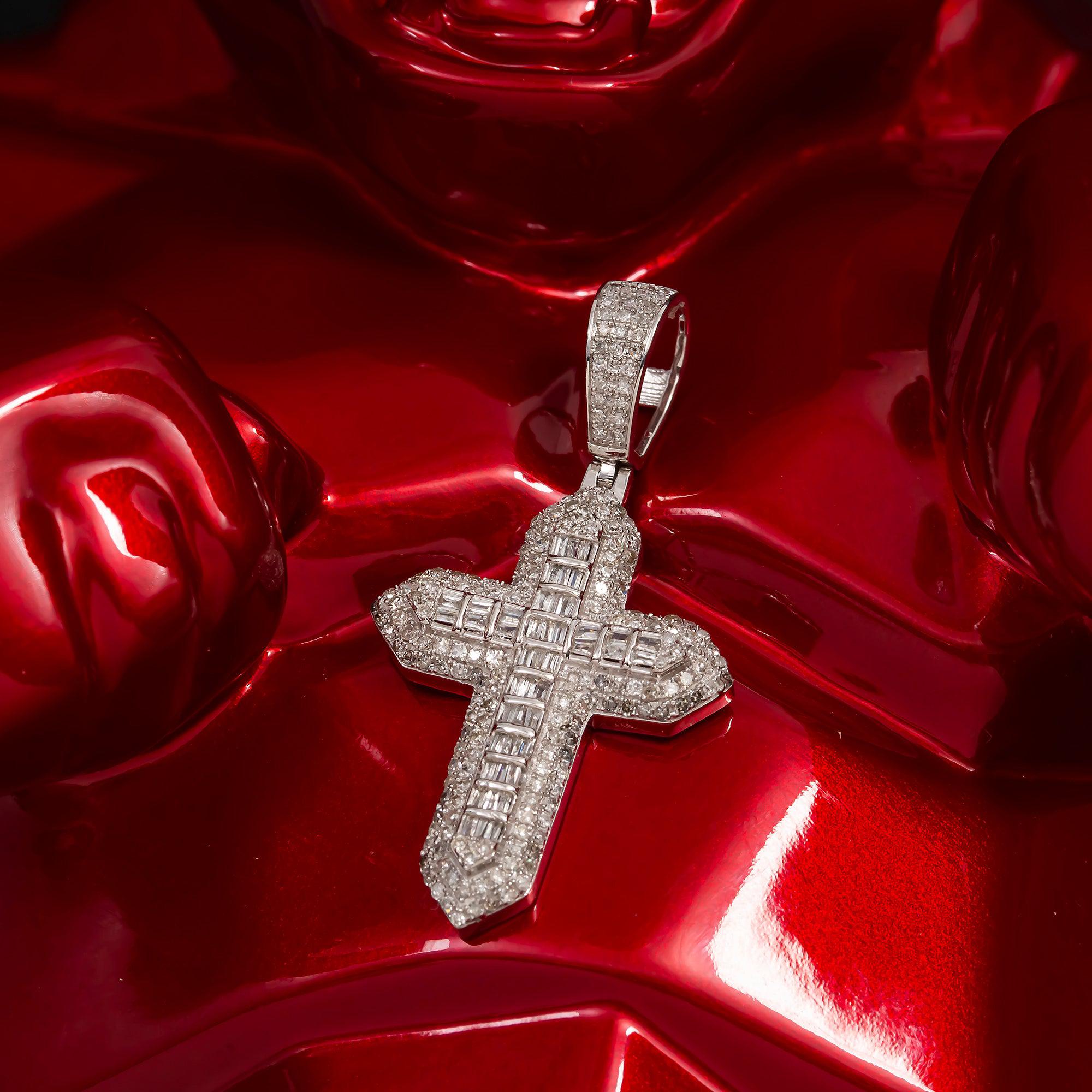 14K GOLD DIAMOND CROSS PENDANT 1.02 CT