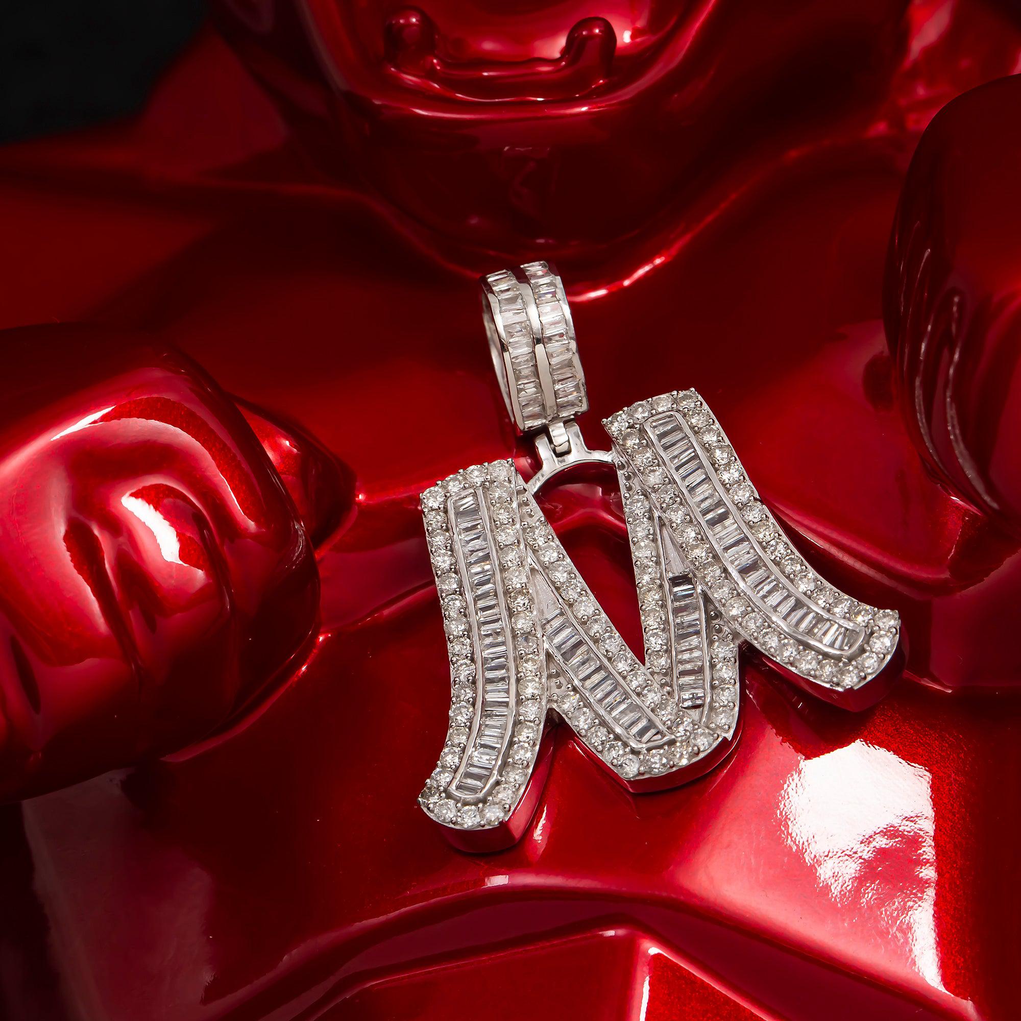 14K GOLD DIAMOND INITIAL M PENDANT 2.96 CT