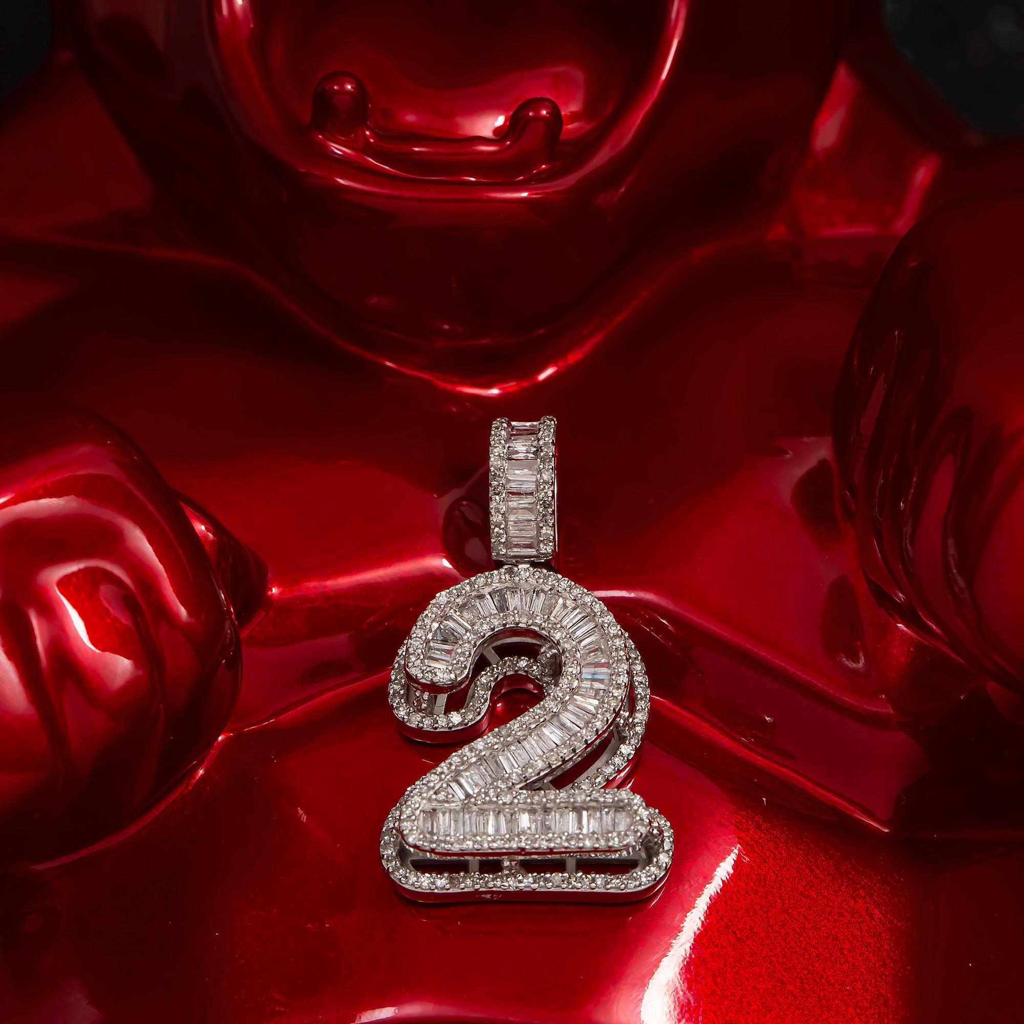 14K GOLD DIAMOND NUMBER 2 PENDANT 1.28 CT