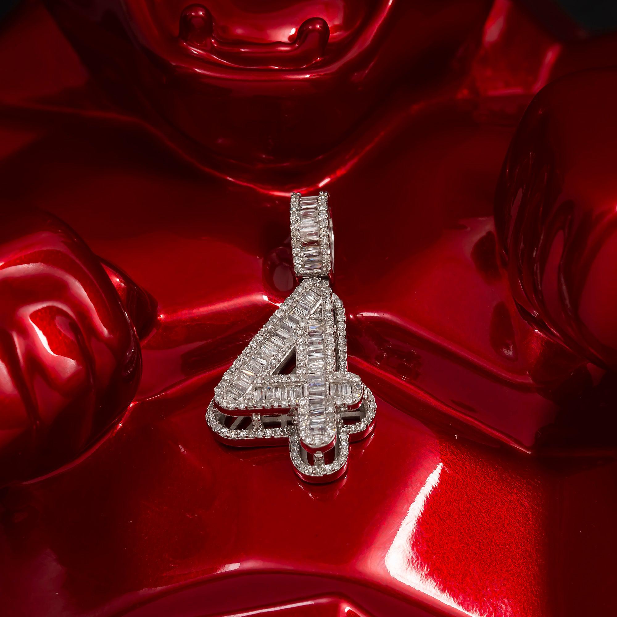 14K GOLD DIAMOND NUMBER 4 PENDANT 1.14 CT