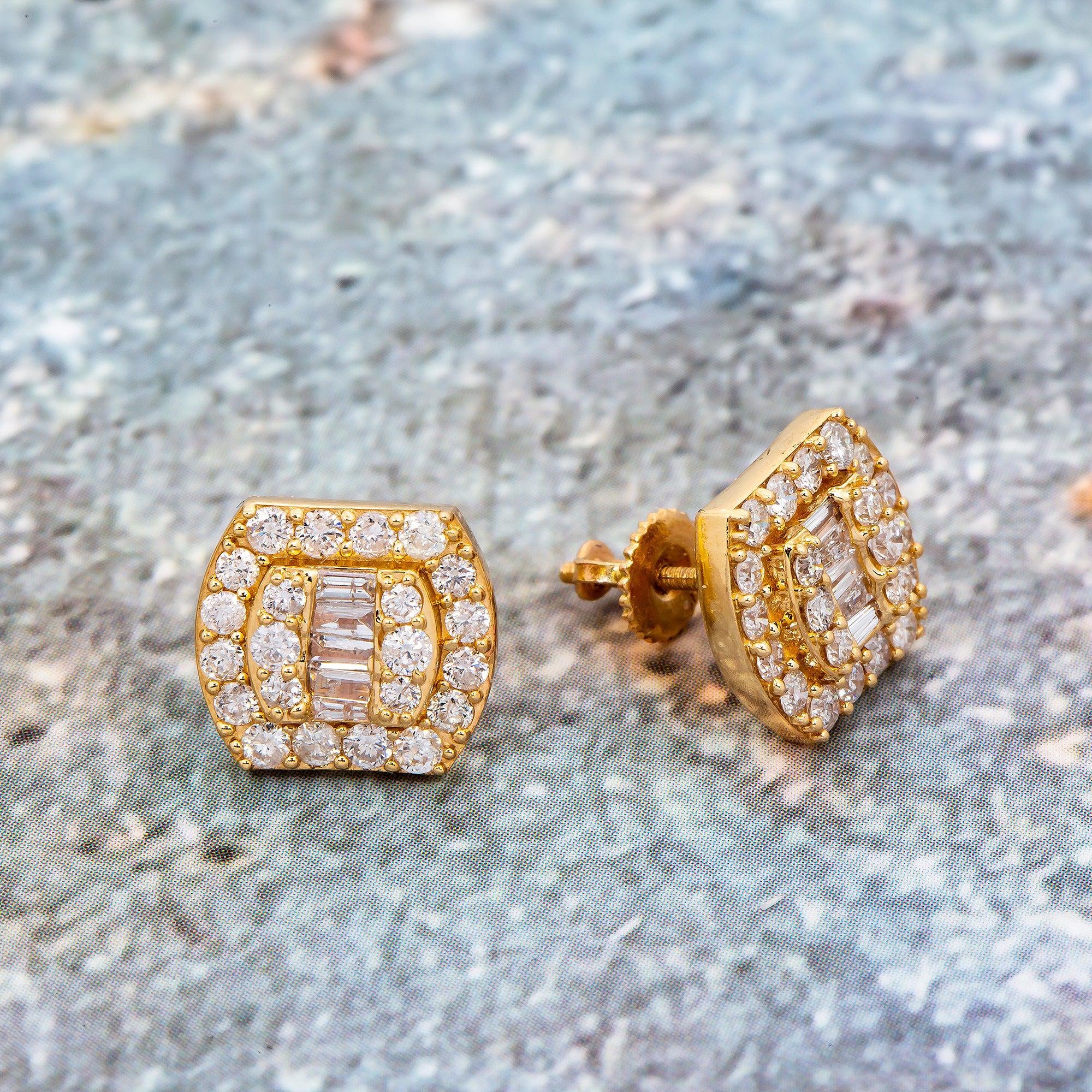 14K Yellow Gold Unisex Earrings with 0.77 CT Diamonds