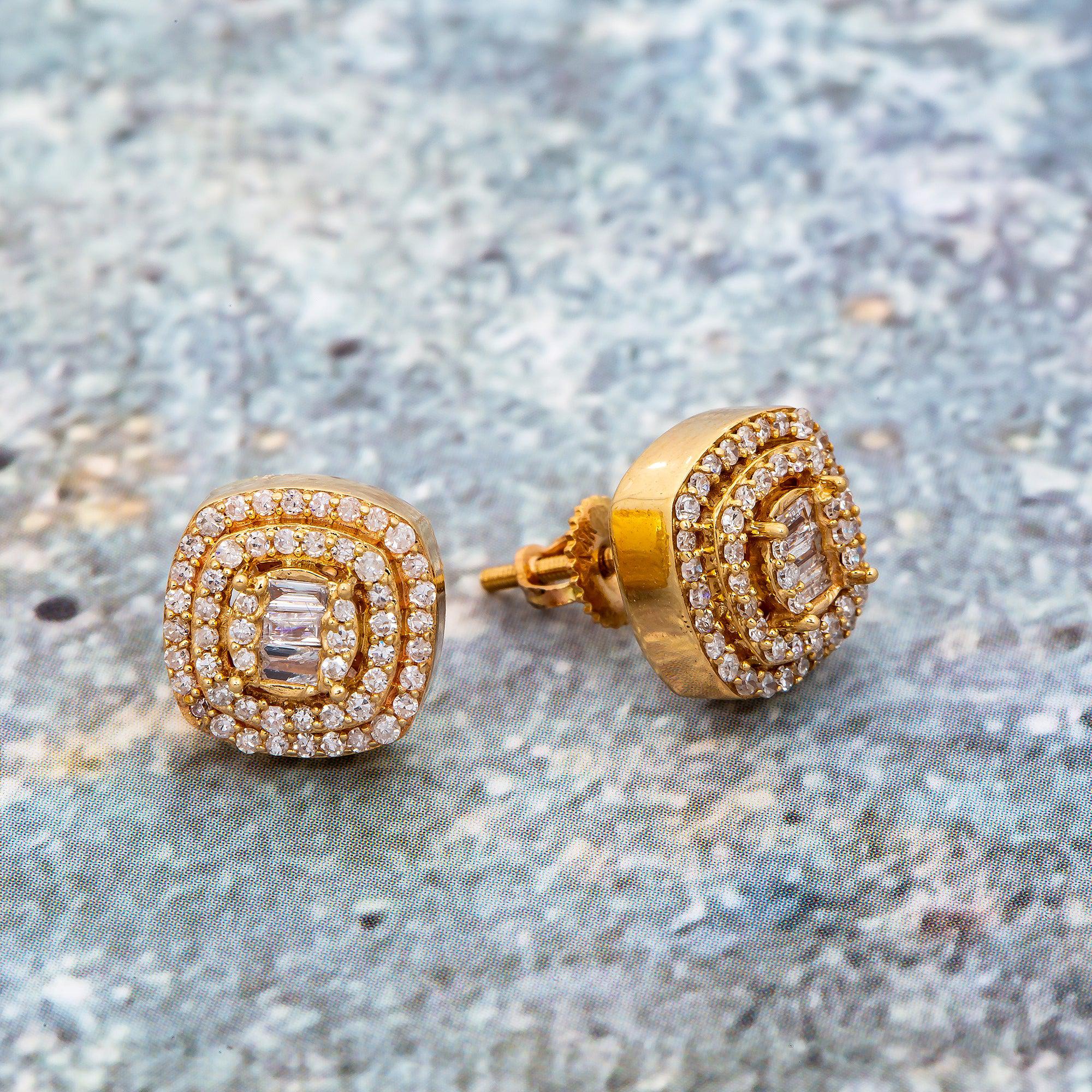 14K Yellow Gold Unisex Earrings with 0.57 CT Diamonds