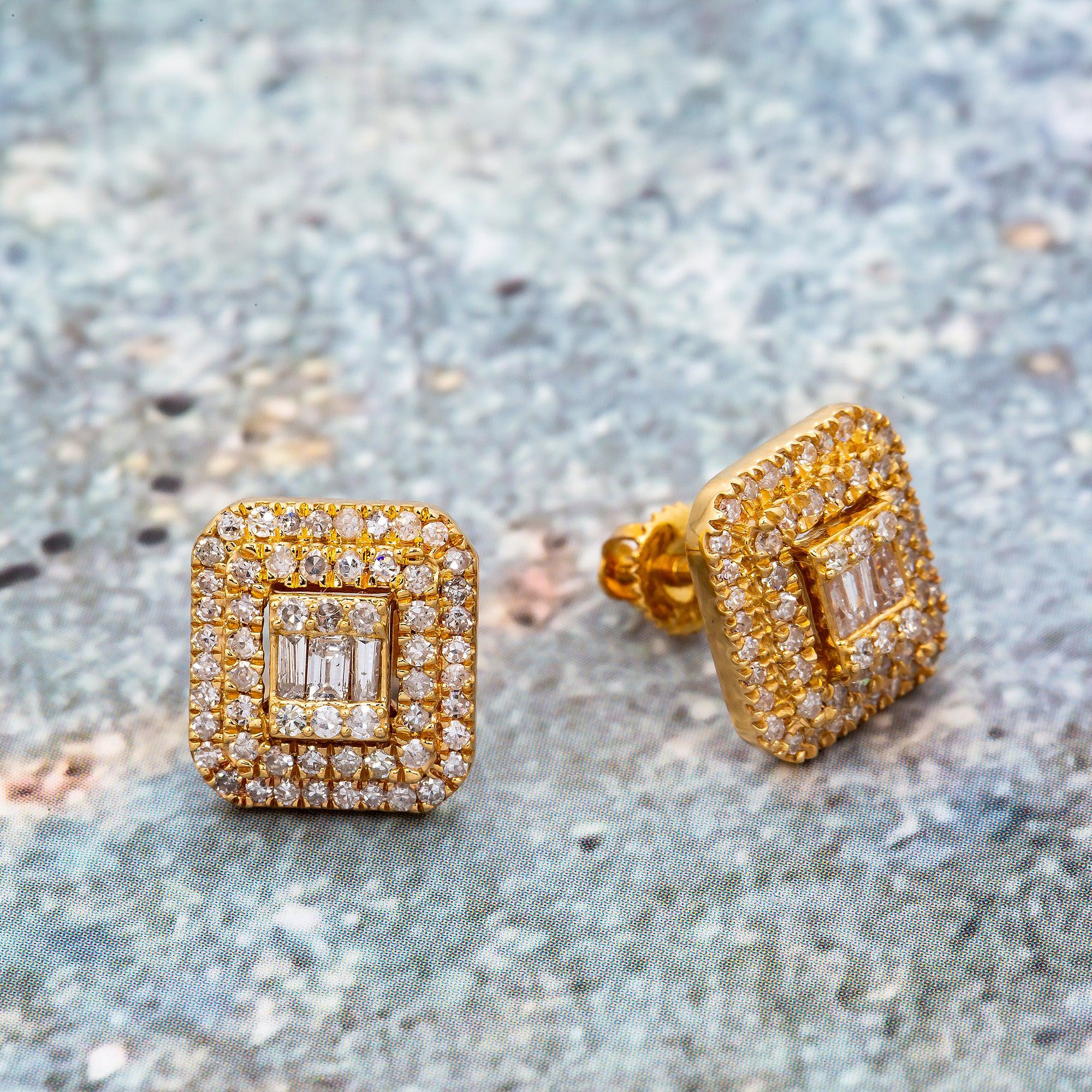14K Yellow Gold Unisex Earrings with 1.05 CT Diamonds