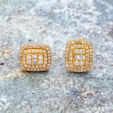 14K Yellow Gold Unisex Earrings with 0.88 CT Diamonds