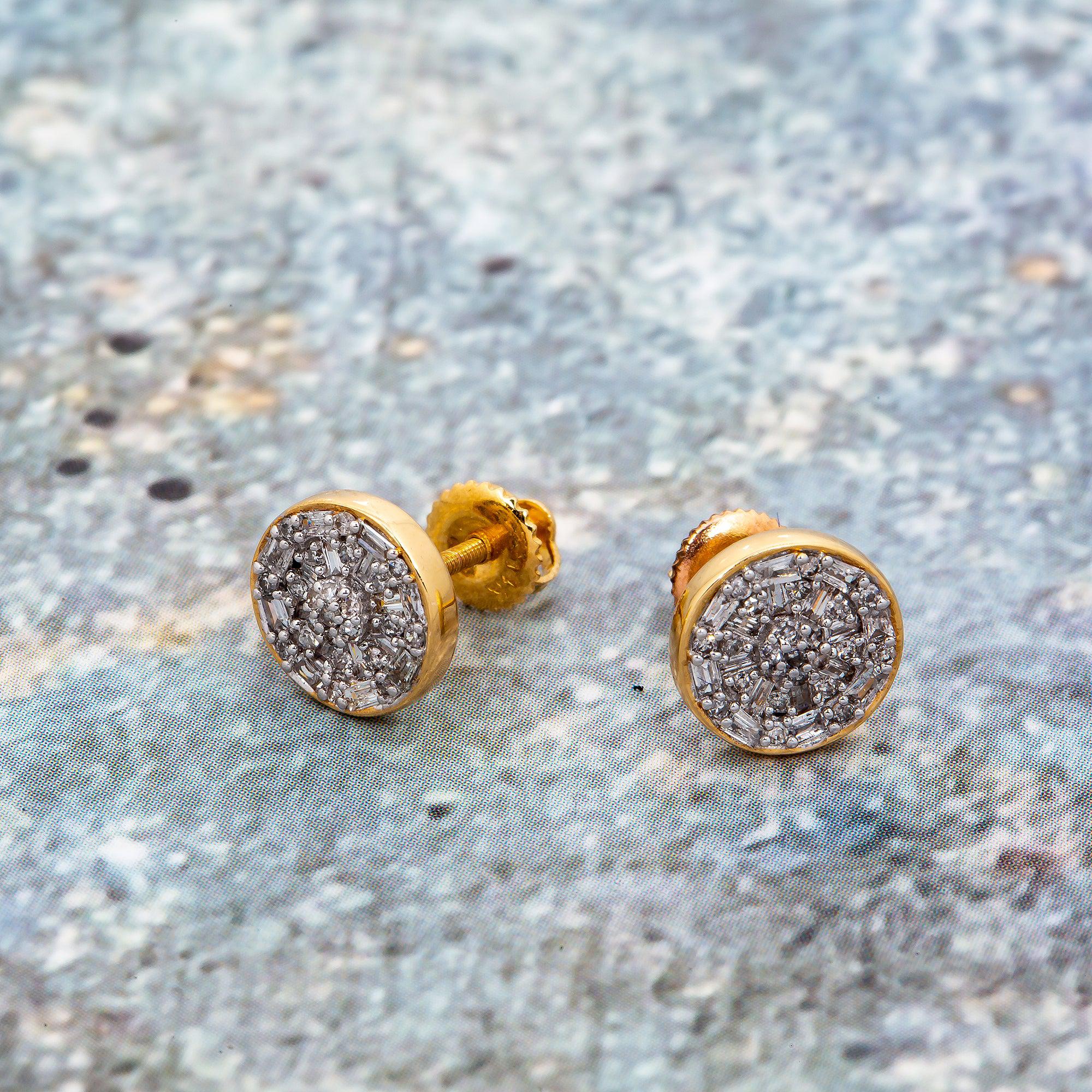 14K Yellow Gold Unisex Earrings with 0.32 CT Diamonds