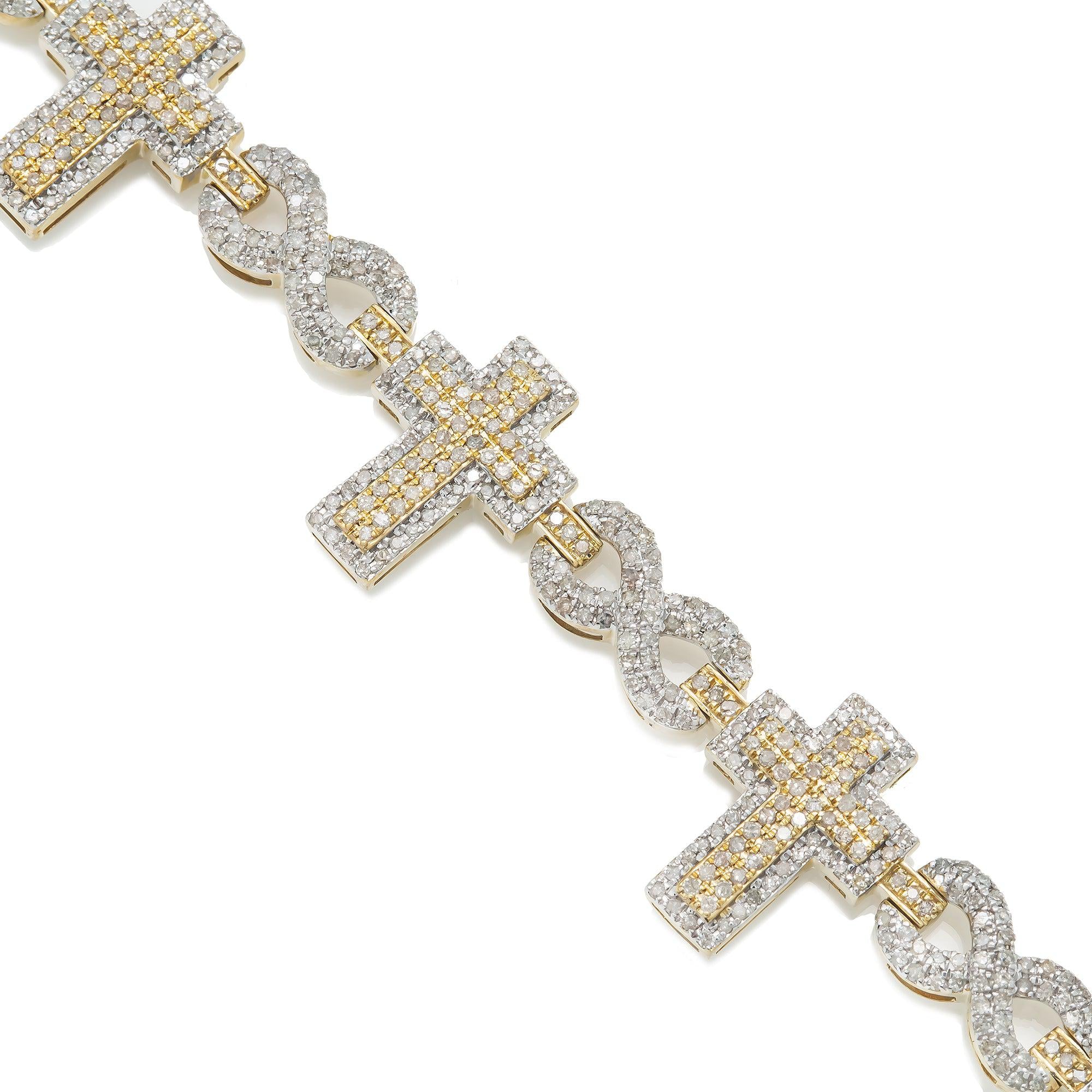 10K GOLD CROSS AND INFINITY BRACELET 3.79 CT DIAMONDS