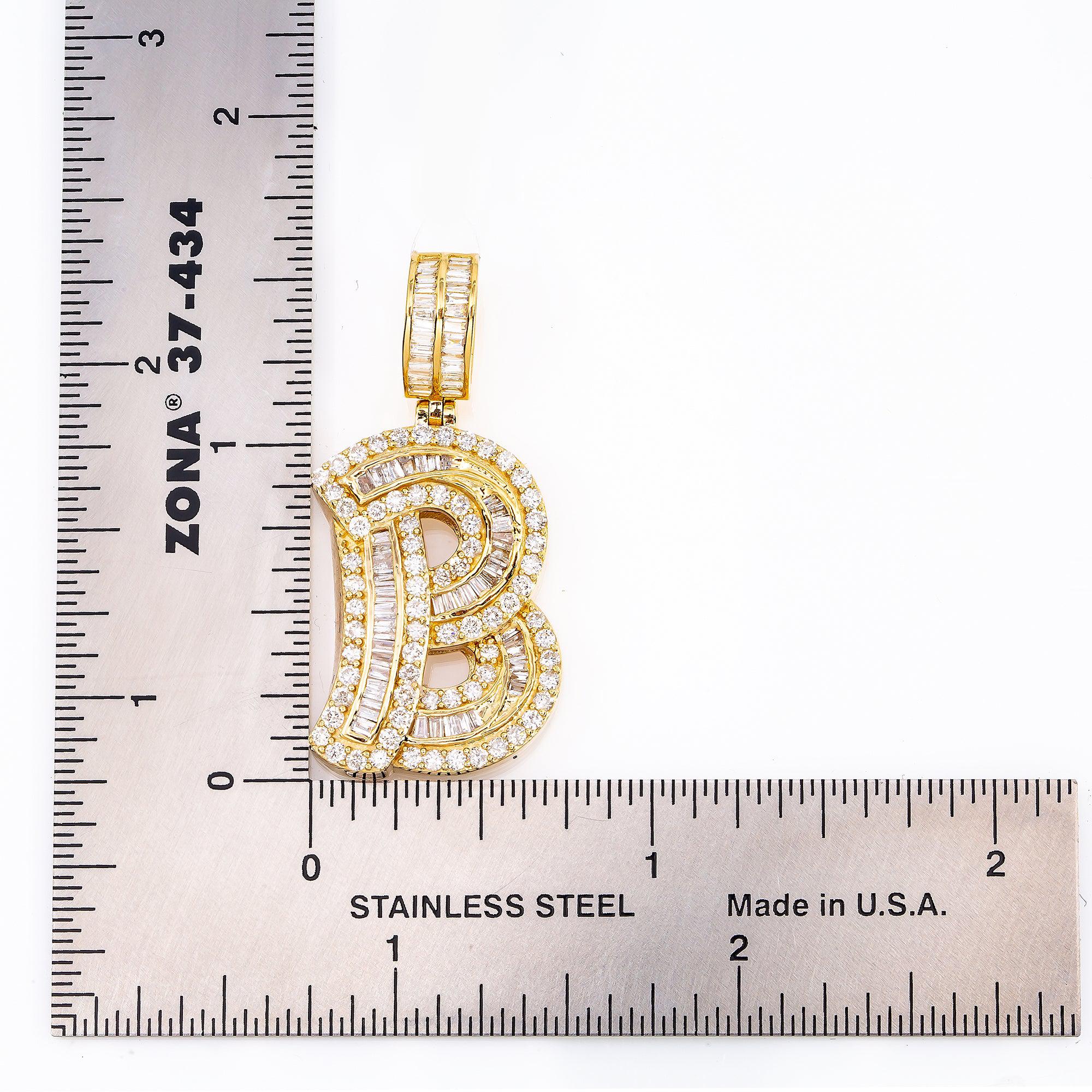 14K YELLOW GOLD UNISEX LETTER B WITH 2.01 CT BAGUETTE AND ROUND DIAMONDS