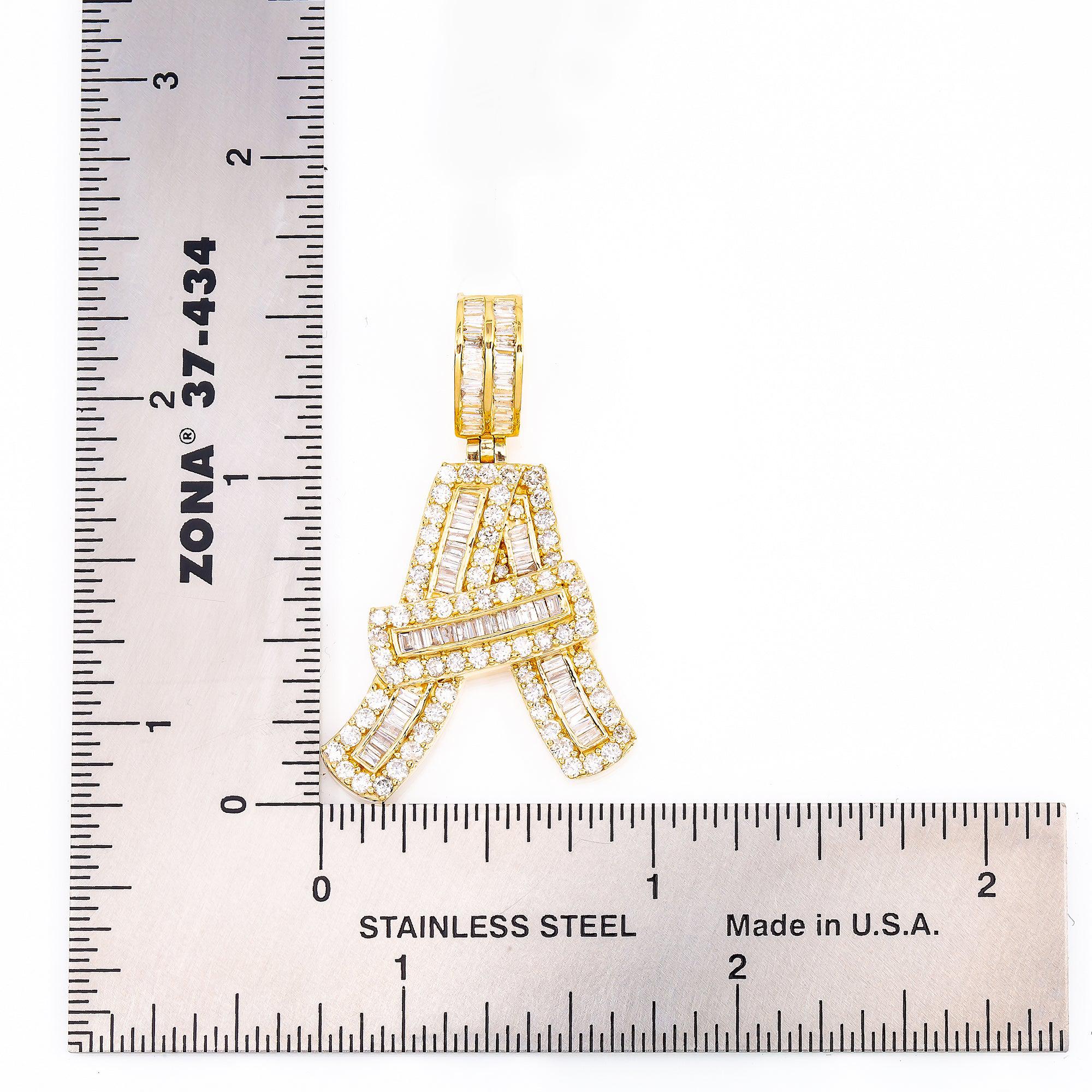 14K YELLOW GOLD UNISEX LETTER A WITH 1.93 CT BAGUETTE AND ROUND DIAMONDS