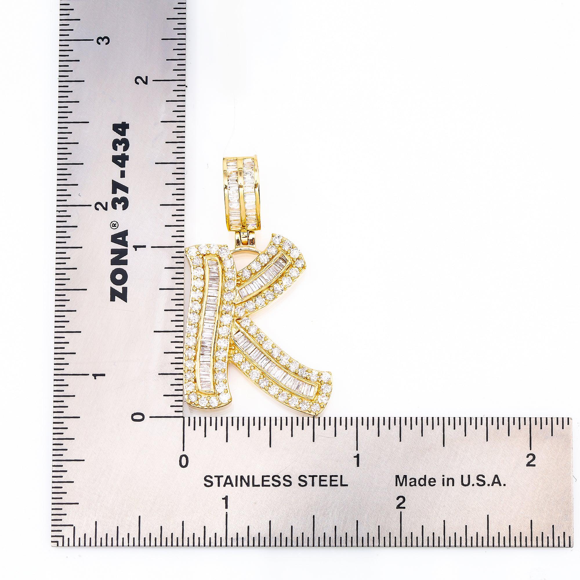 14K YELLOW GOLD UNISEX LETTER K WITH 1.95 CT BAGUETTE AND ROUND DIAMONDS