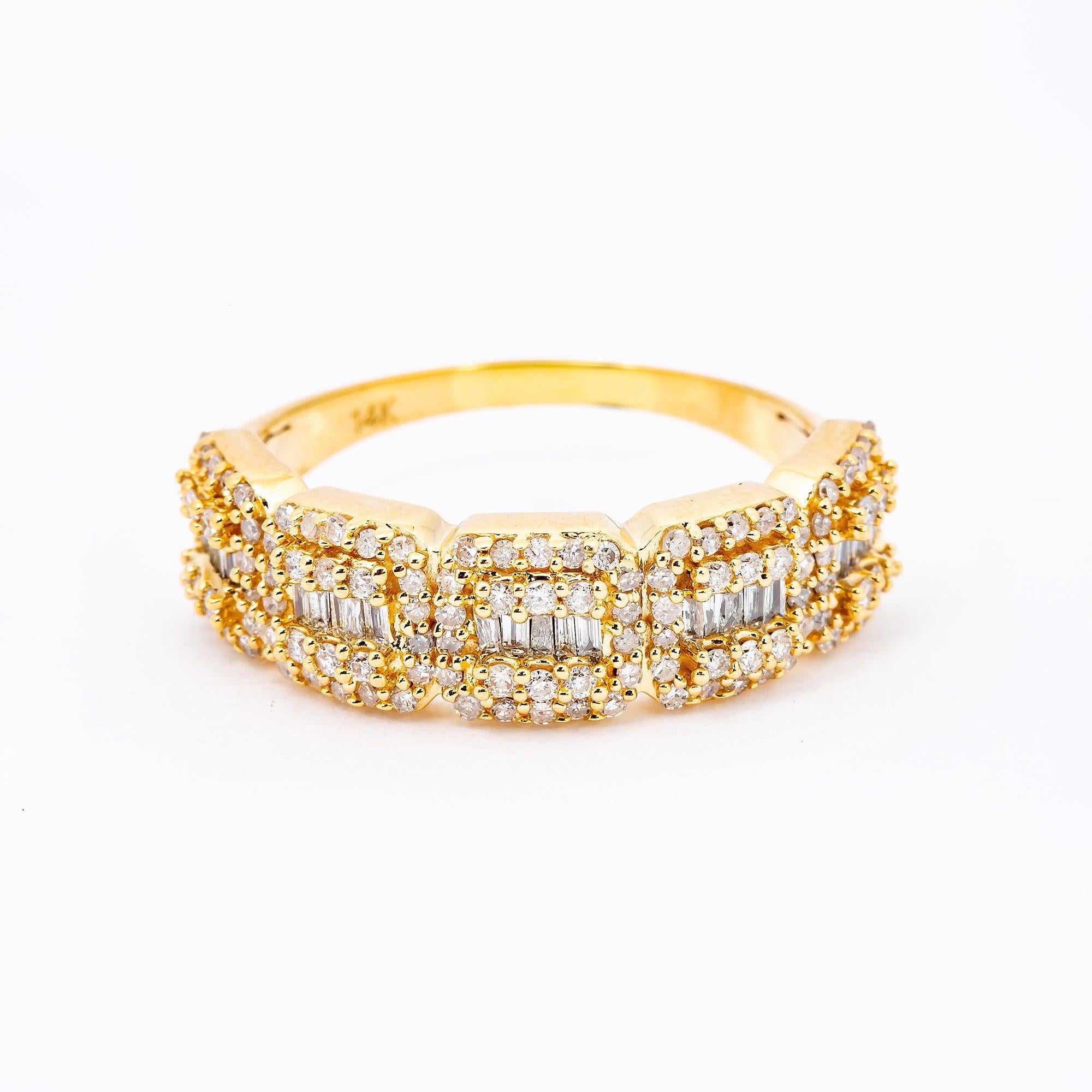 14K Yellow Gold Fancy Baguette & Round Diamond Ring