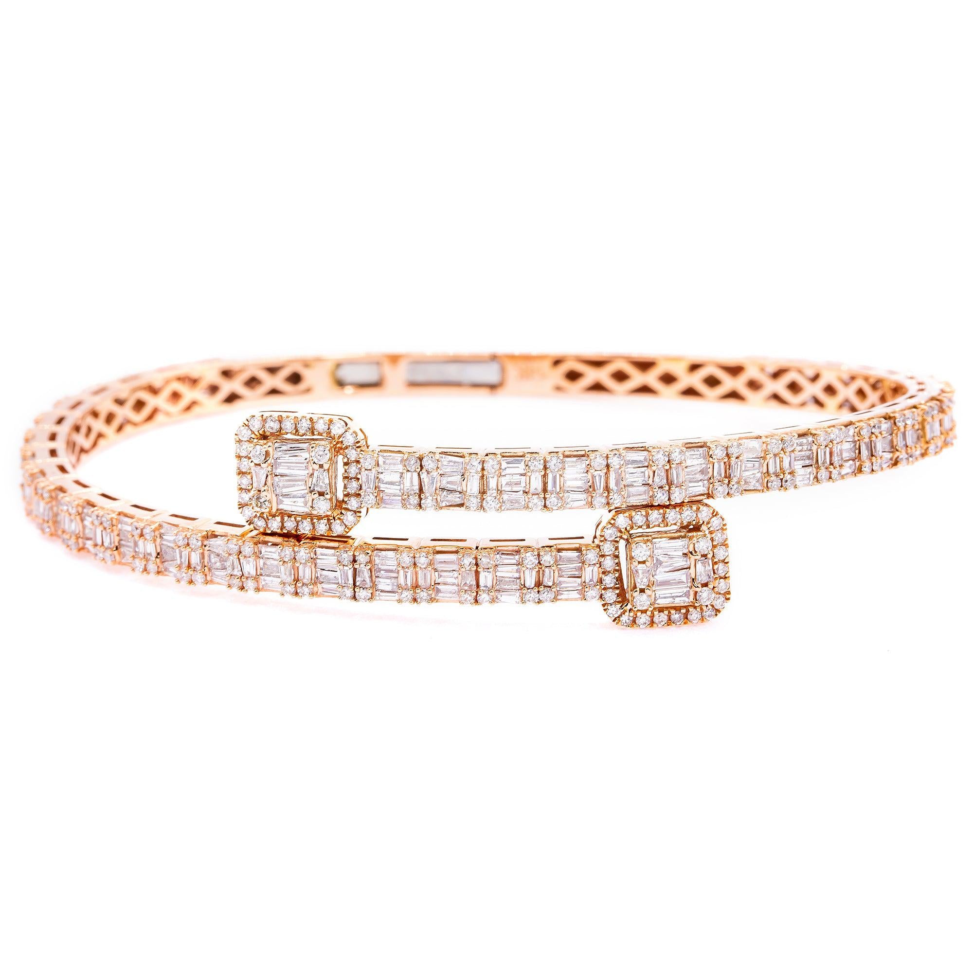 14K Rose Gold Men's Bracelet with 5.47 CT Baguette Diamonds