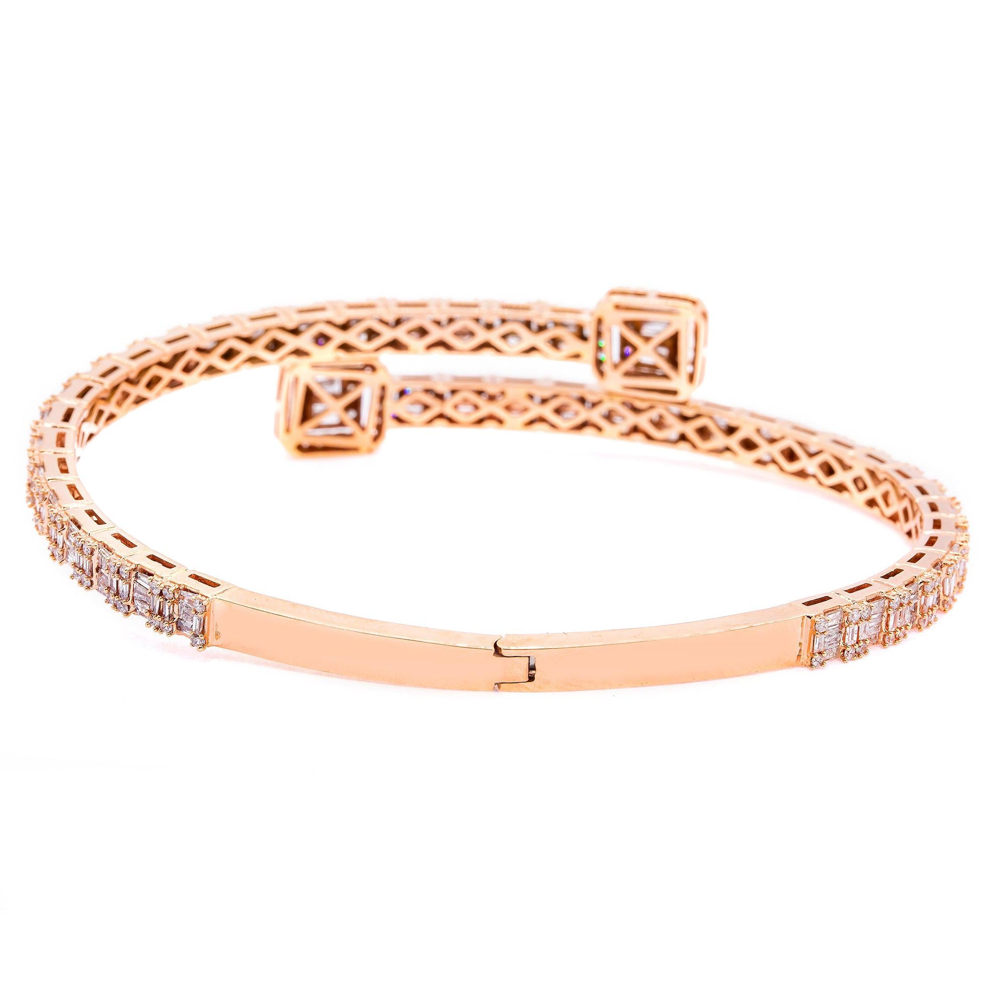 14K Rose Gold Men's Bracelet with 5.47 CT Baguette Diamonds