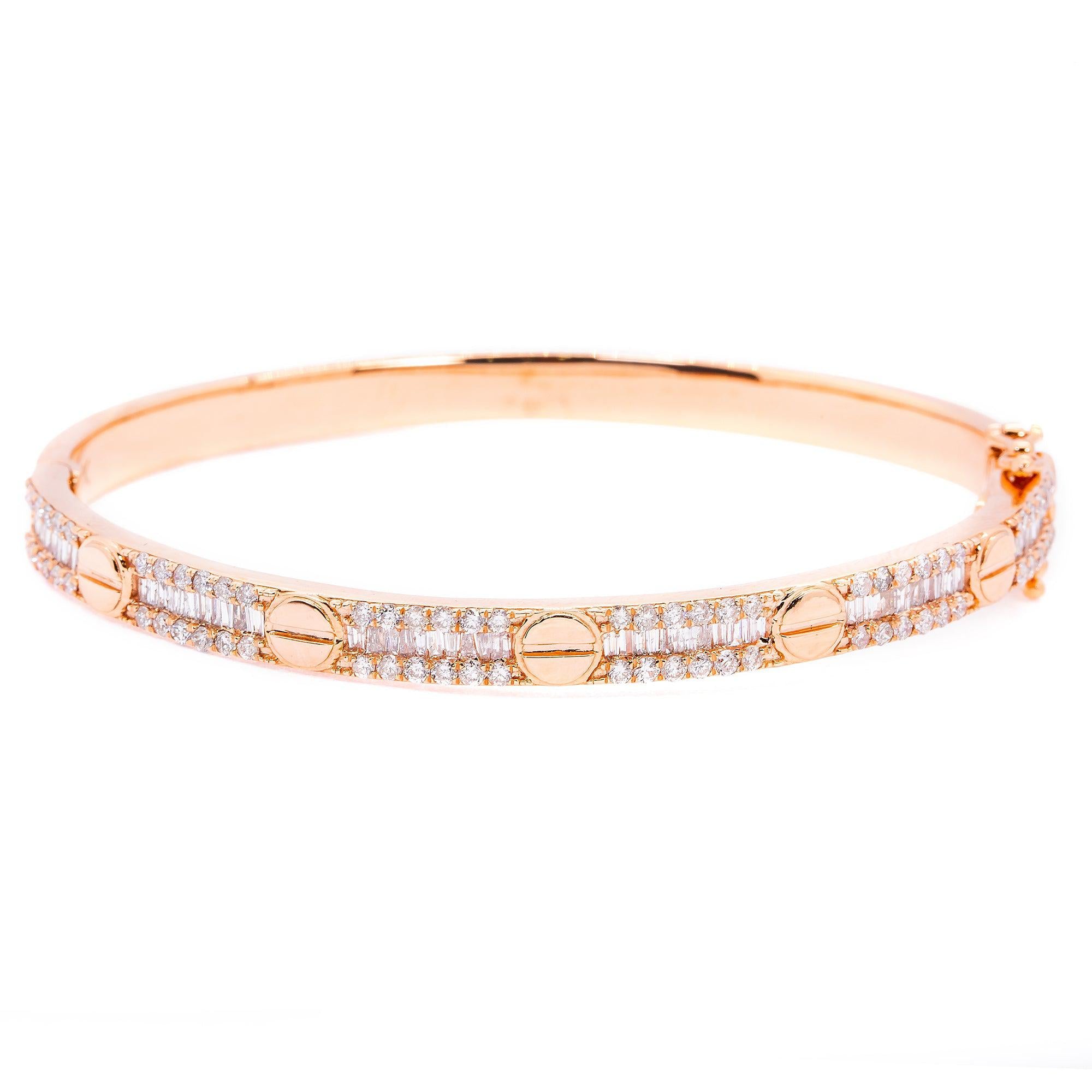 14K Rose Gold Unisex Bracelet with 2.43 CT Baguette Diamonds
