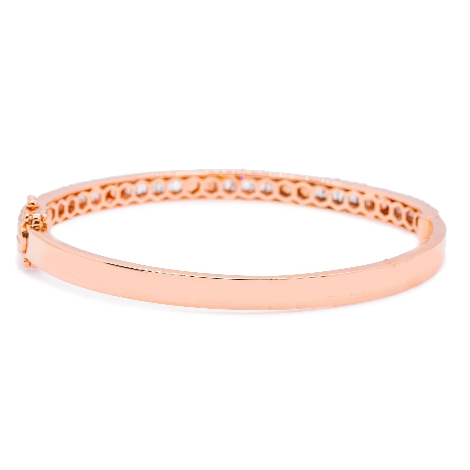 14K Rose Gold Unisex Bracelet with 2.43 CT Baguette Diamonds