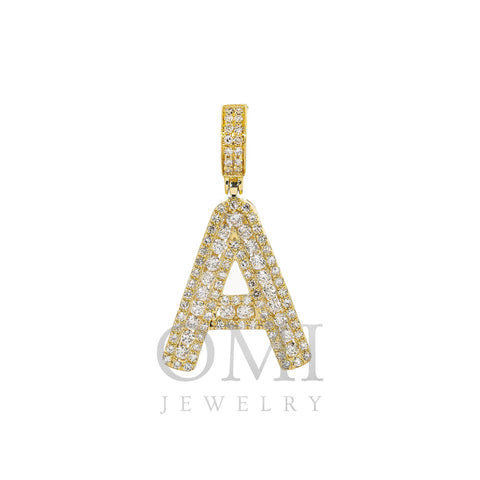 10K YELLOW GOLD UNISEX LETTER A PENDANT WITH 0.65 CT DIAMONDS