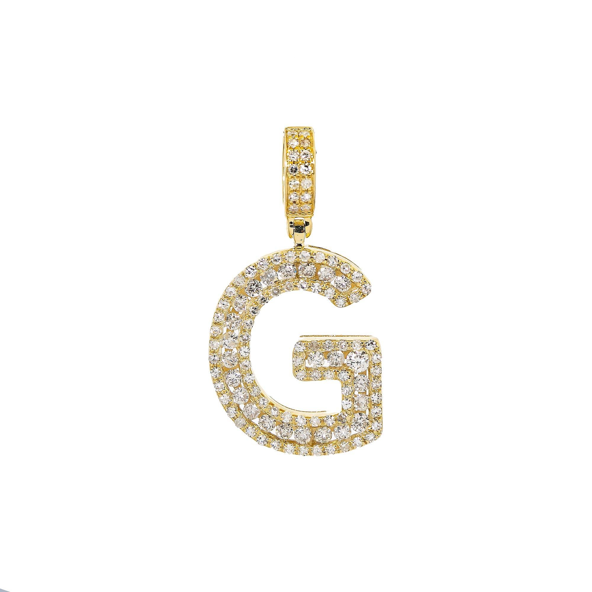 10K YELLOW GOLD UNISEX LETTER G PENDANT WITH 0.69 CT DIAMONDS