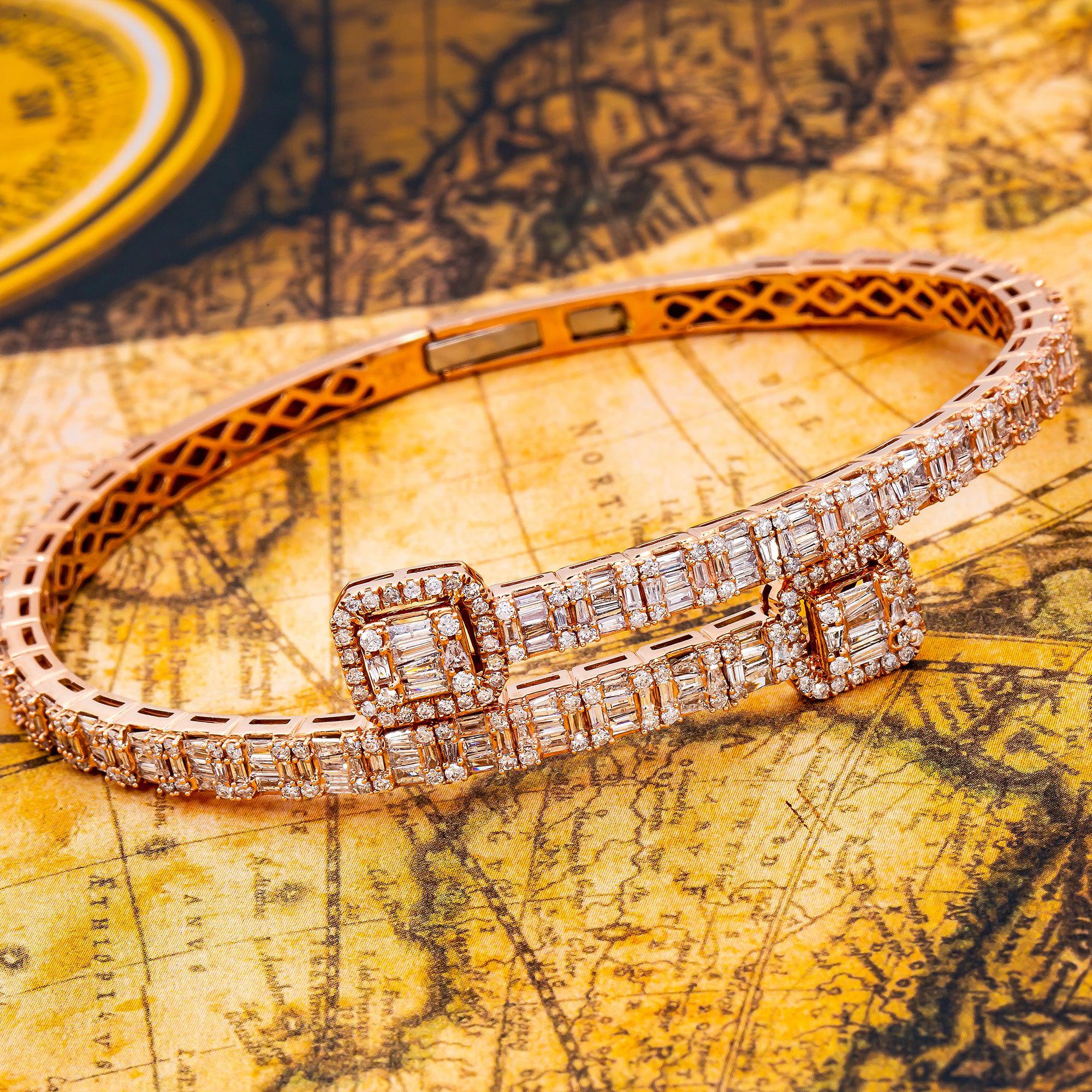 14K Rose Gold Men's Bracelet with 5.47 CT Baguette Diamonds