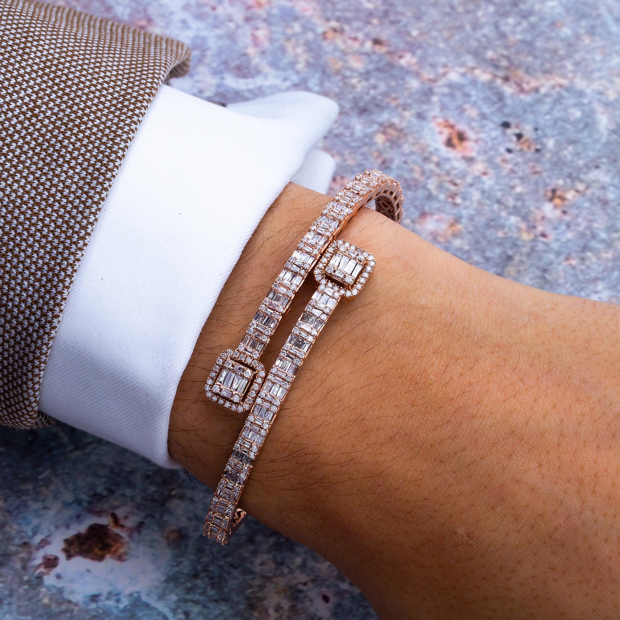 14K Rose Gold Men's Bracelet with 5.47 CT Baguette Diamonds