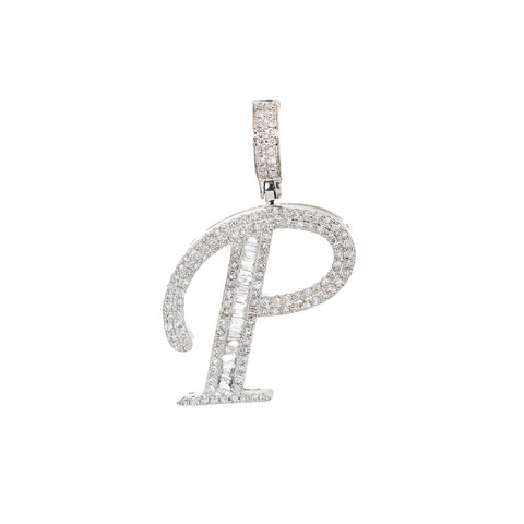 10K WHITE GOLD UNISEX LETTER P PENDANT WITH 0.50 CT DIAMONDS