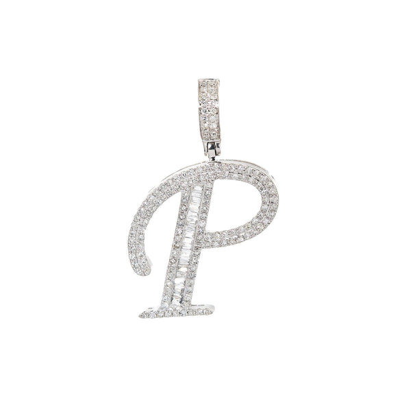 10K WHITE GOLD UNISEX LETTER P PENDANT WITH 0.50 CT DIAMONDS