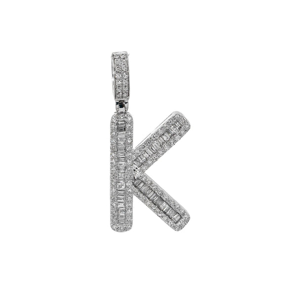 10K WHITE GOLD UNISEX LETTER K PENDANT WITH 0.60 CT DIAMONDS