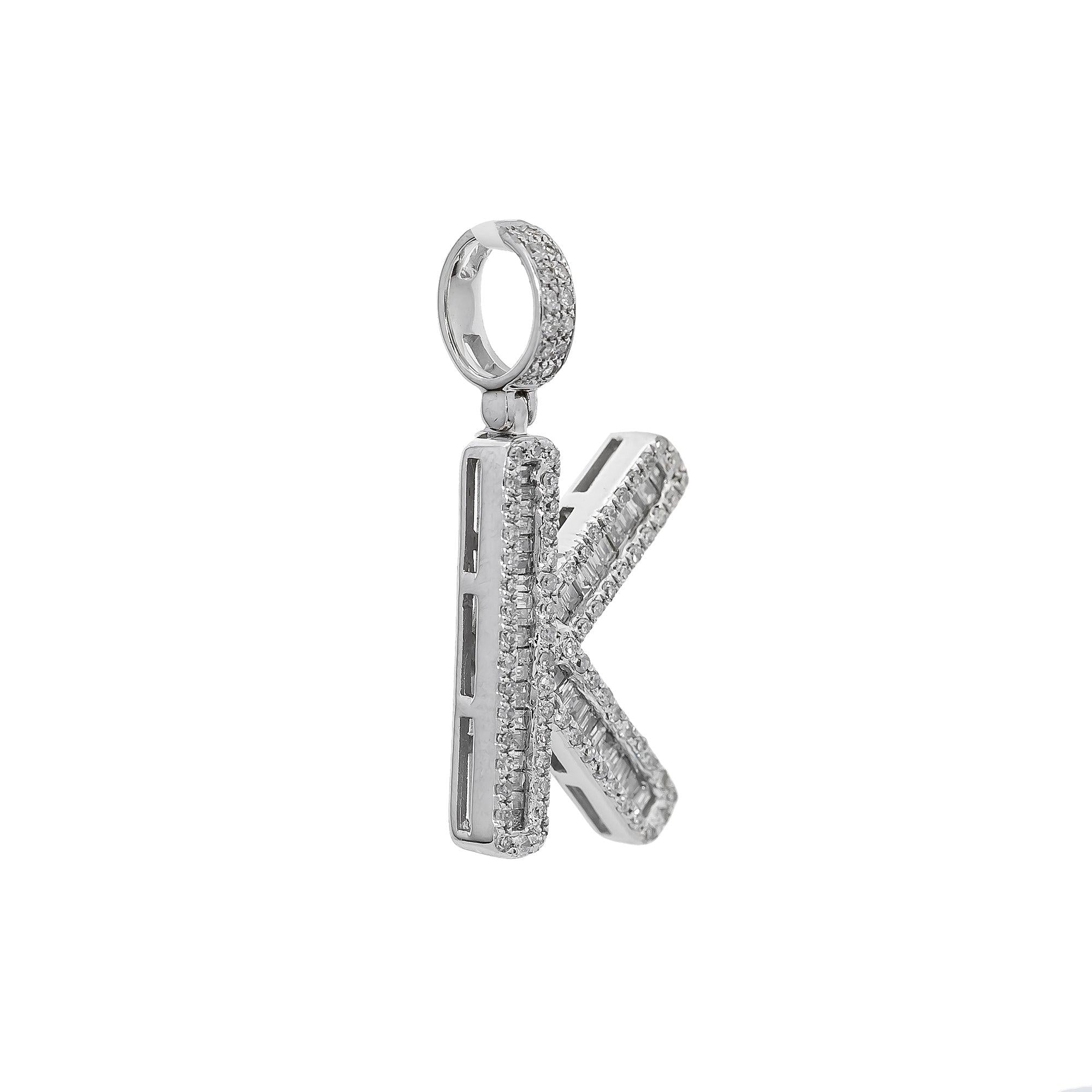 10K WHITE GOLD UNISEX LETTER K PENDANT WITH 0.60 CT DIAMONDS