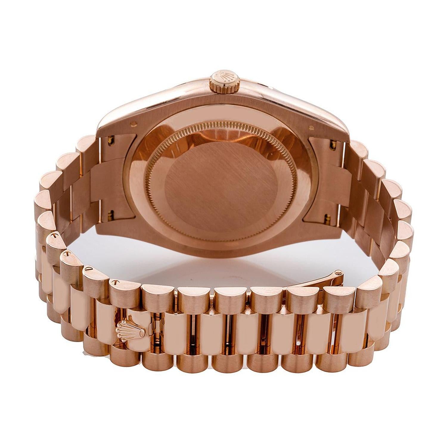 Rolex Day-Date II 41MM 218235 Black Baguette Diamond Dial Fluted Bezel 18K Rose Gold President Bracelet