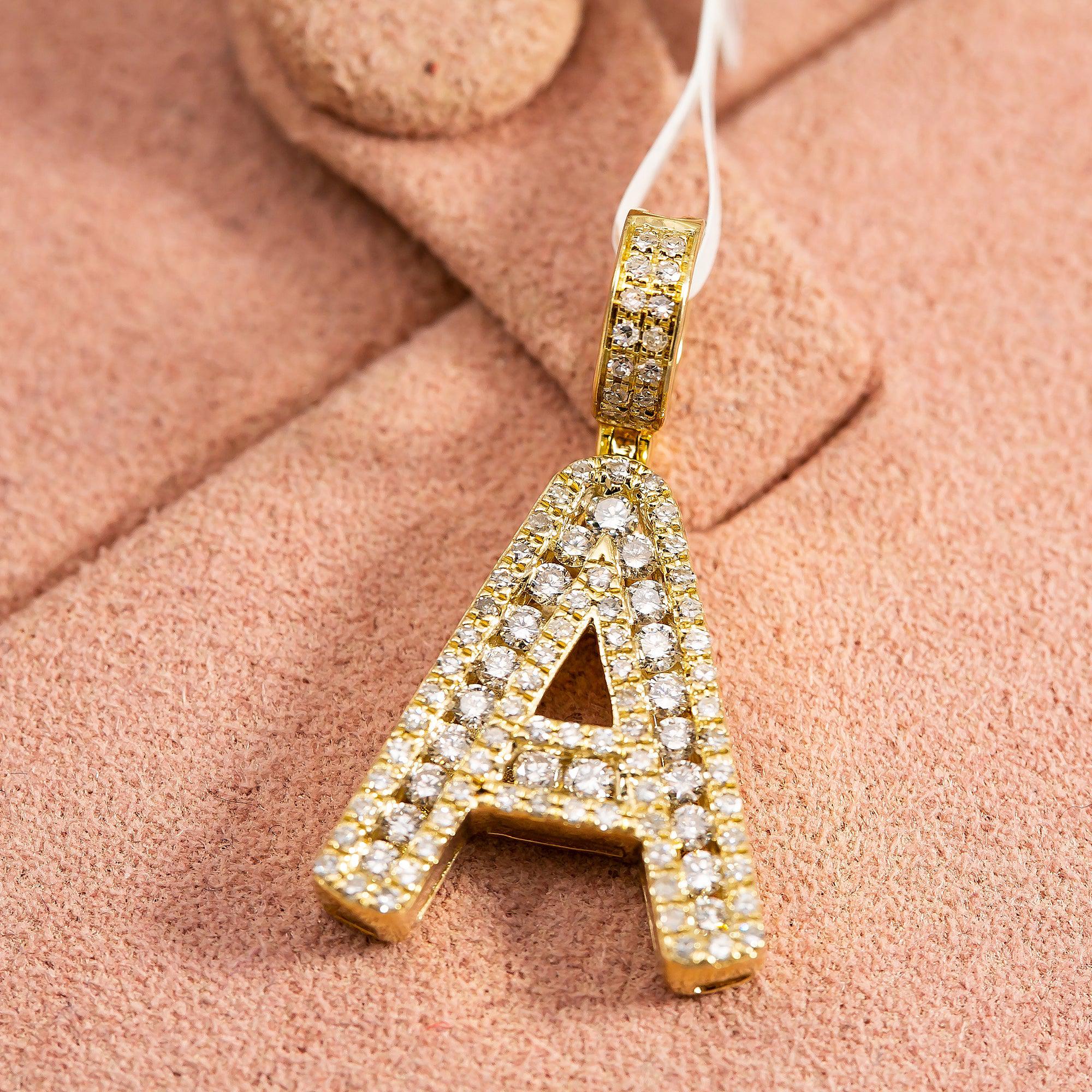 10K YELLOW GOLD UNISEX LETTER A PENDANT WITH 0.65 CT DIAMONDS