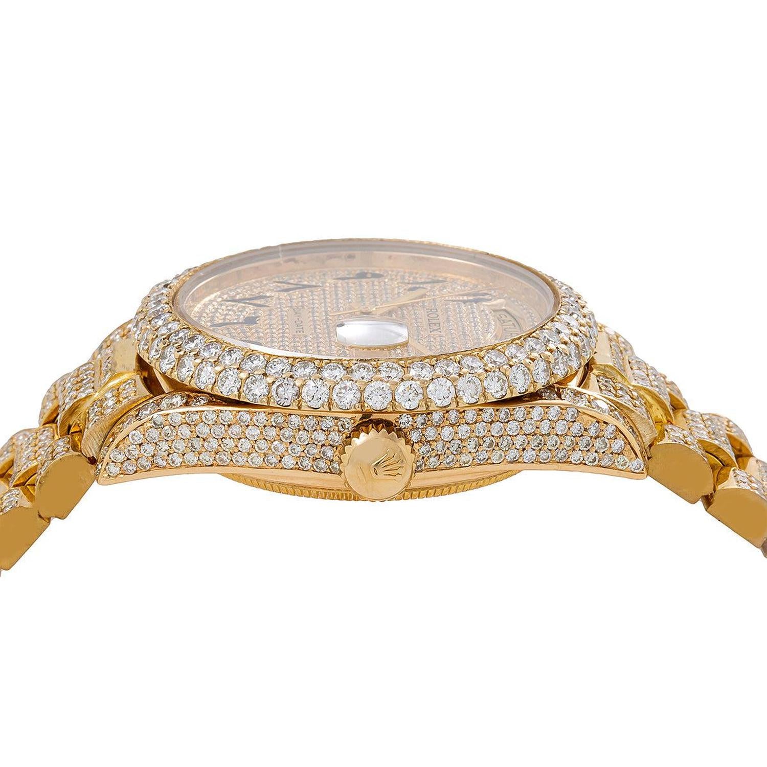 Rolex Day-Date 36MM 18038 Diamond Paved Eastern Arabic Dial Diamond Bezel 18K Yellow Gold Full Diamond President Bracelet 15.75ct