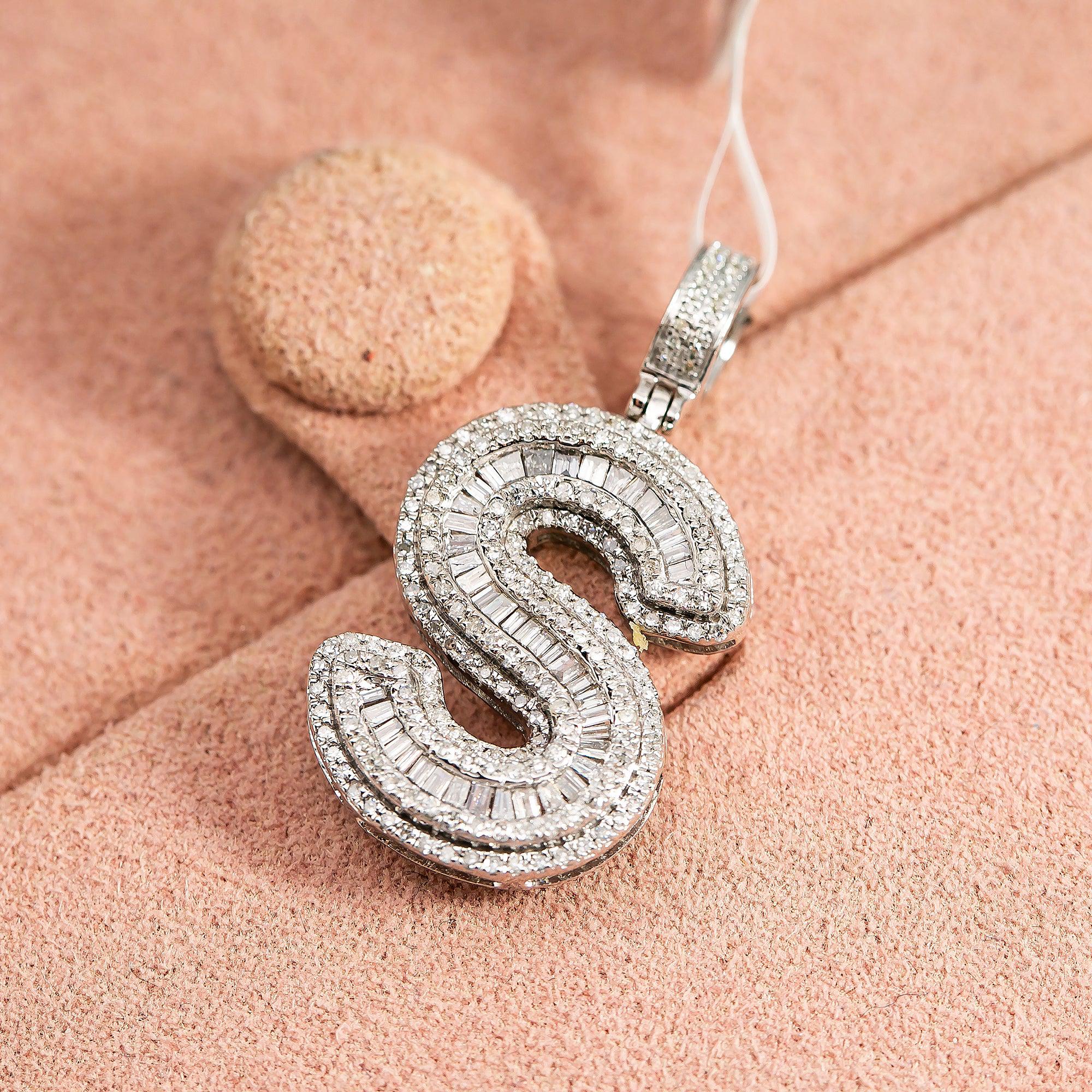 10K WHITE GOLD DIAMOND LETTER S PENDANT 1 CT