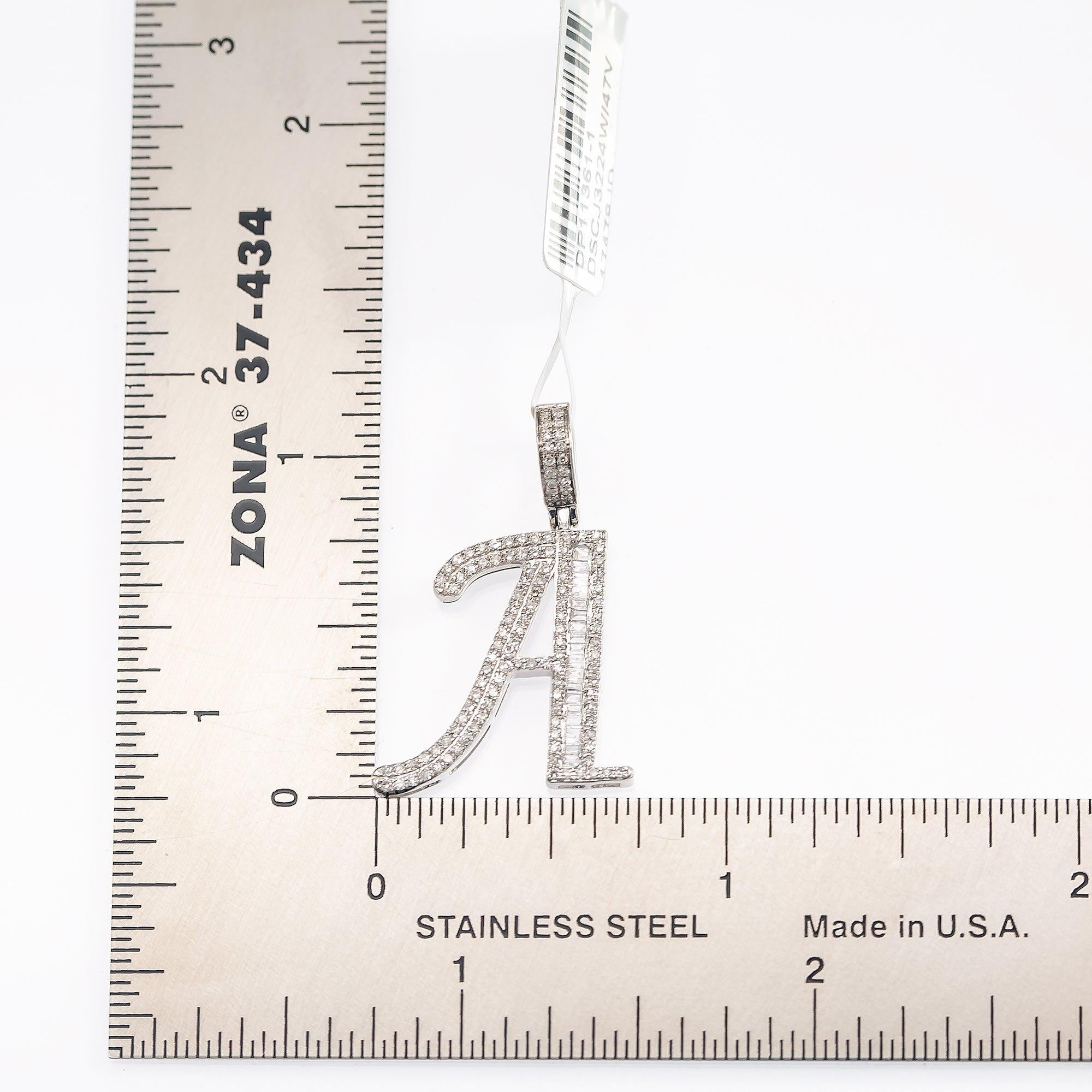 10K WHITE GOLD UNISEX LETTER A PENDANT WITH 0.50 CT DIAMONDS