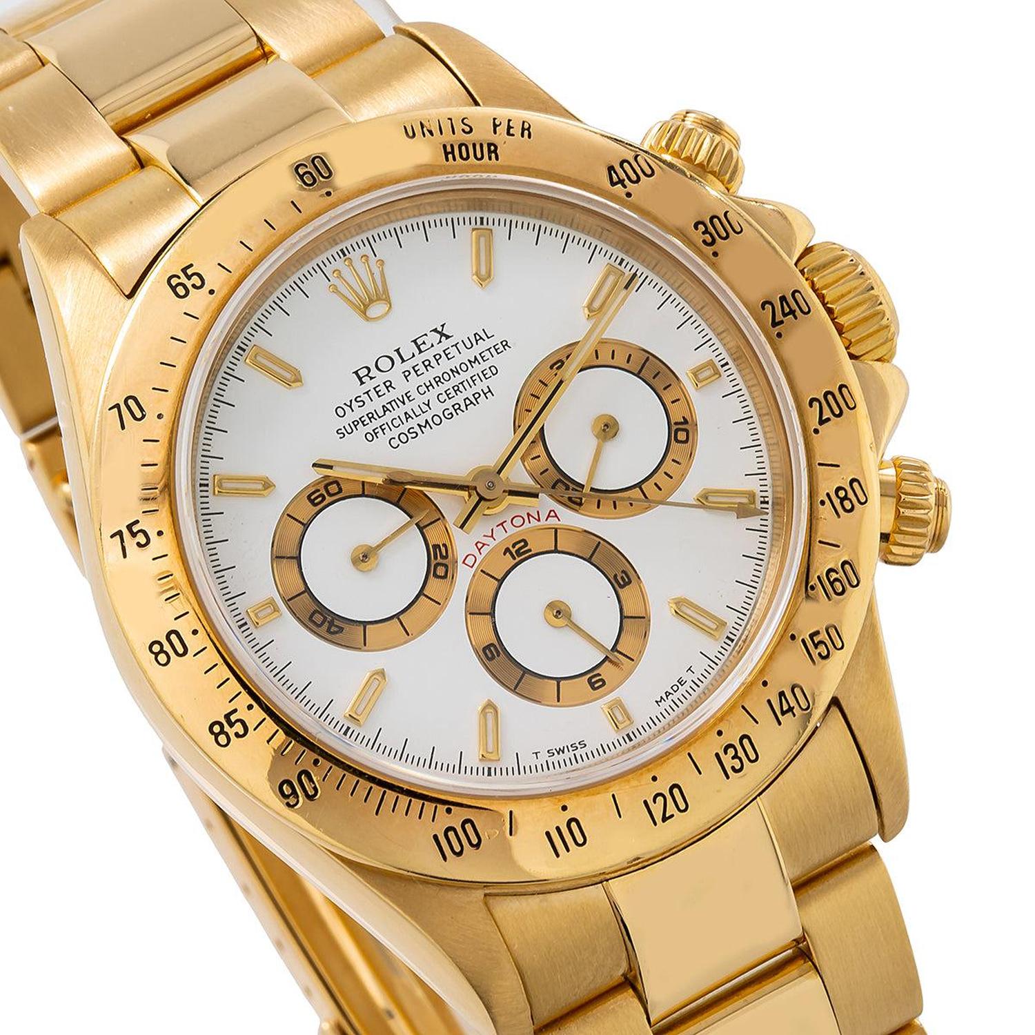 Rolex Cosmograph Daytona 40MM 16528 White Dial Tachymeter Bezel 18K Yellow Gold Oyster Bracelet