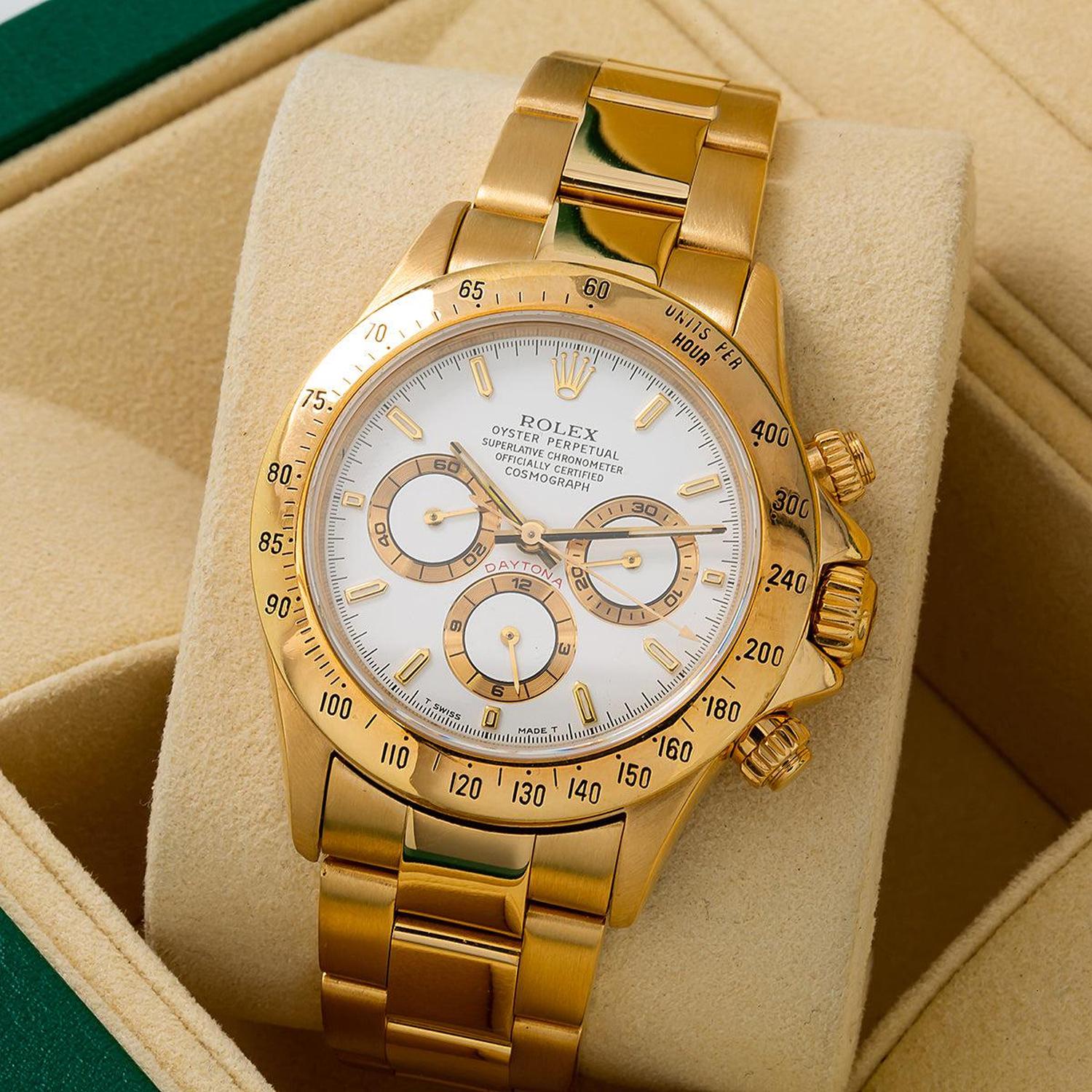 Rolex Cosmograph Daytona 40MM 16528 White Dial Tachymeter Bezel 18K Yellow Gold Oyster Bracelet