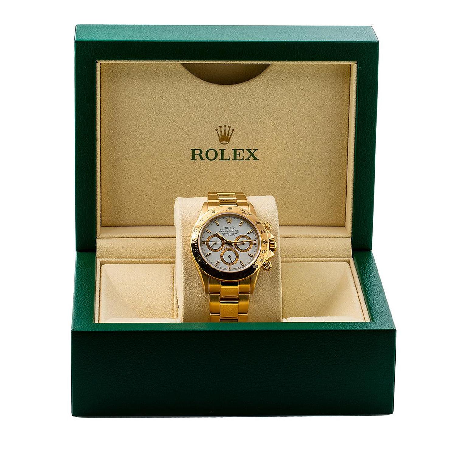 Rolex Cosmograph Daytona 40MM 16528 White Dial Tachymeter Bezel 18K Yellow Gold Oyster Bracelet